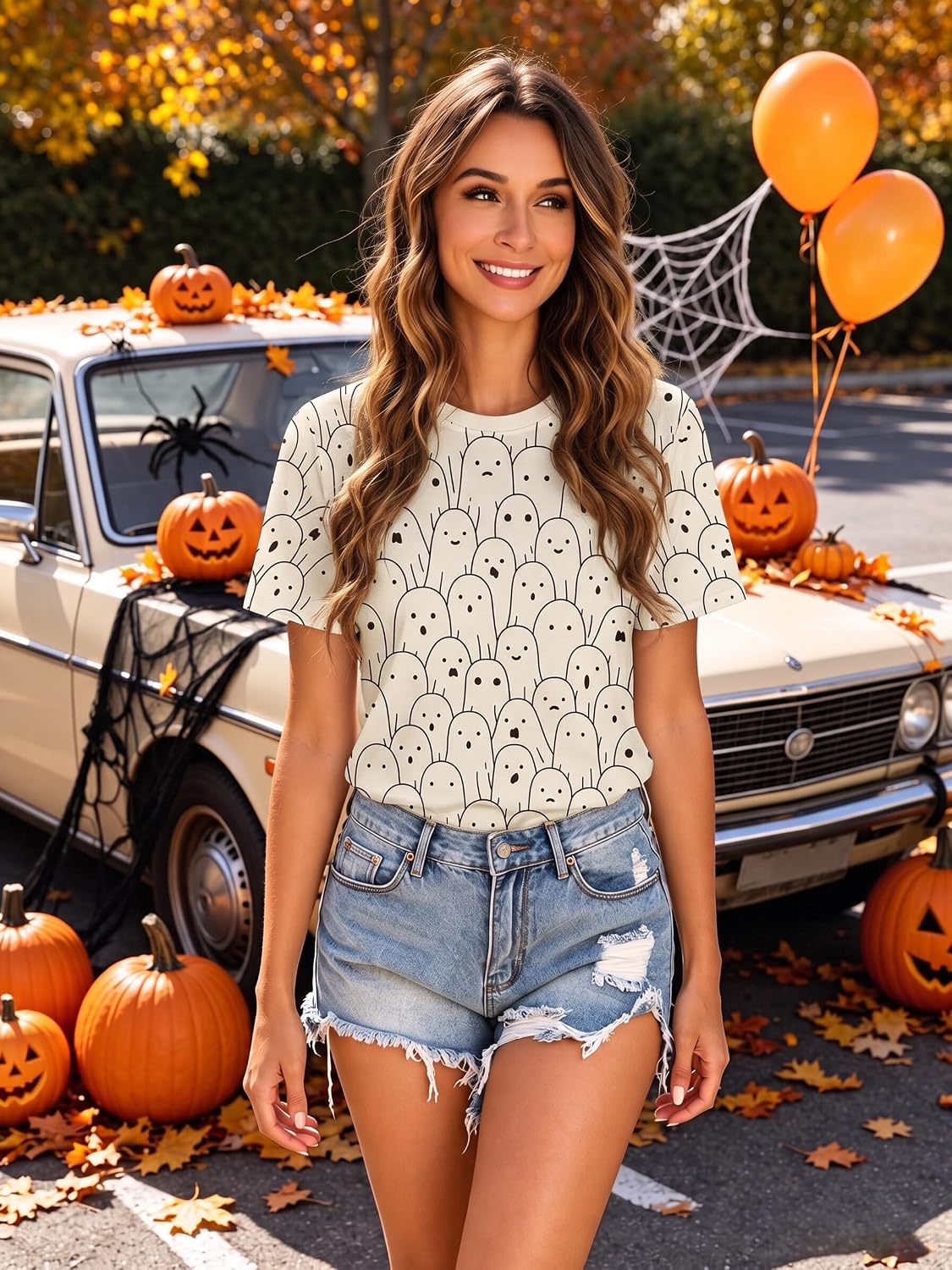 Thumbnail 1 de SUPEYA Halloween Graphic T-Shirt for Women, Ghost Print, Short Sleeves
