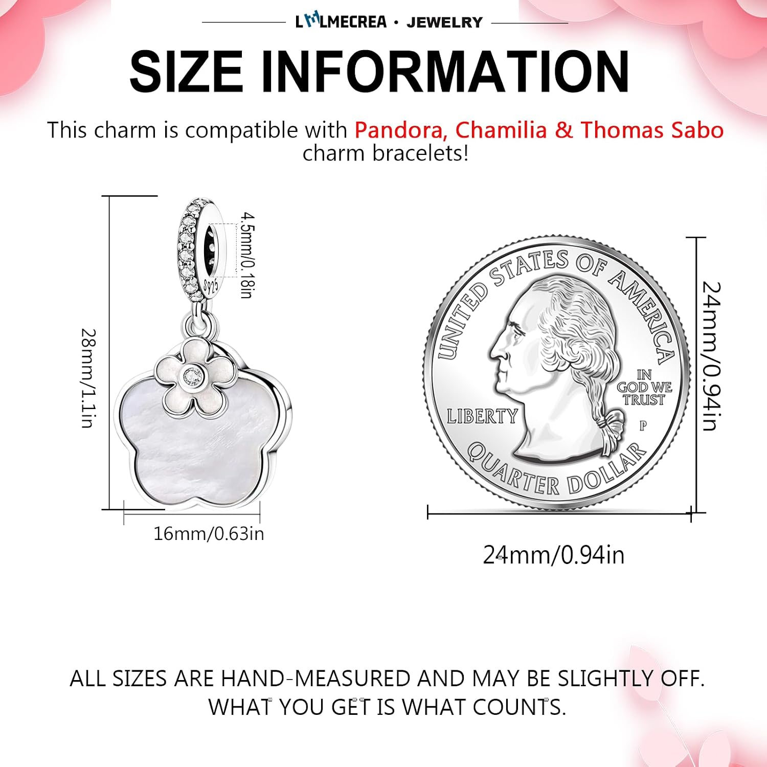 Detalle de LMLMECREA Charm Anhänger aus 925 Sterling Silber mit Florendesign für europäische Armbänder