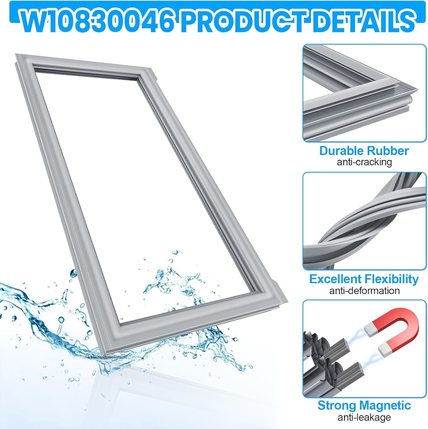 Detalle 2 de ALVAR W10830046 Refrigerator Door Gasket with Magnetic Strip, 17.05" x 42.52