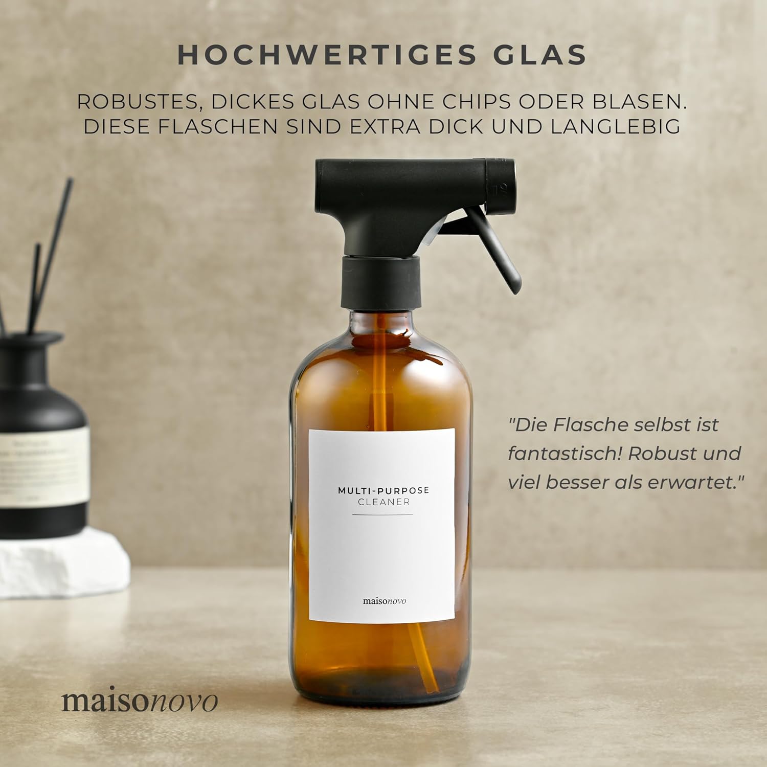 Thumbnail 3 de MAISONOVO MaisoNovo Glas-Wasser-Sprühflasche 500 ml im 2er-Set (Bernstein) inkl. 16 Etiketten