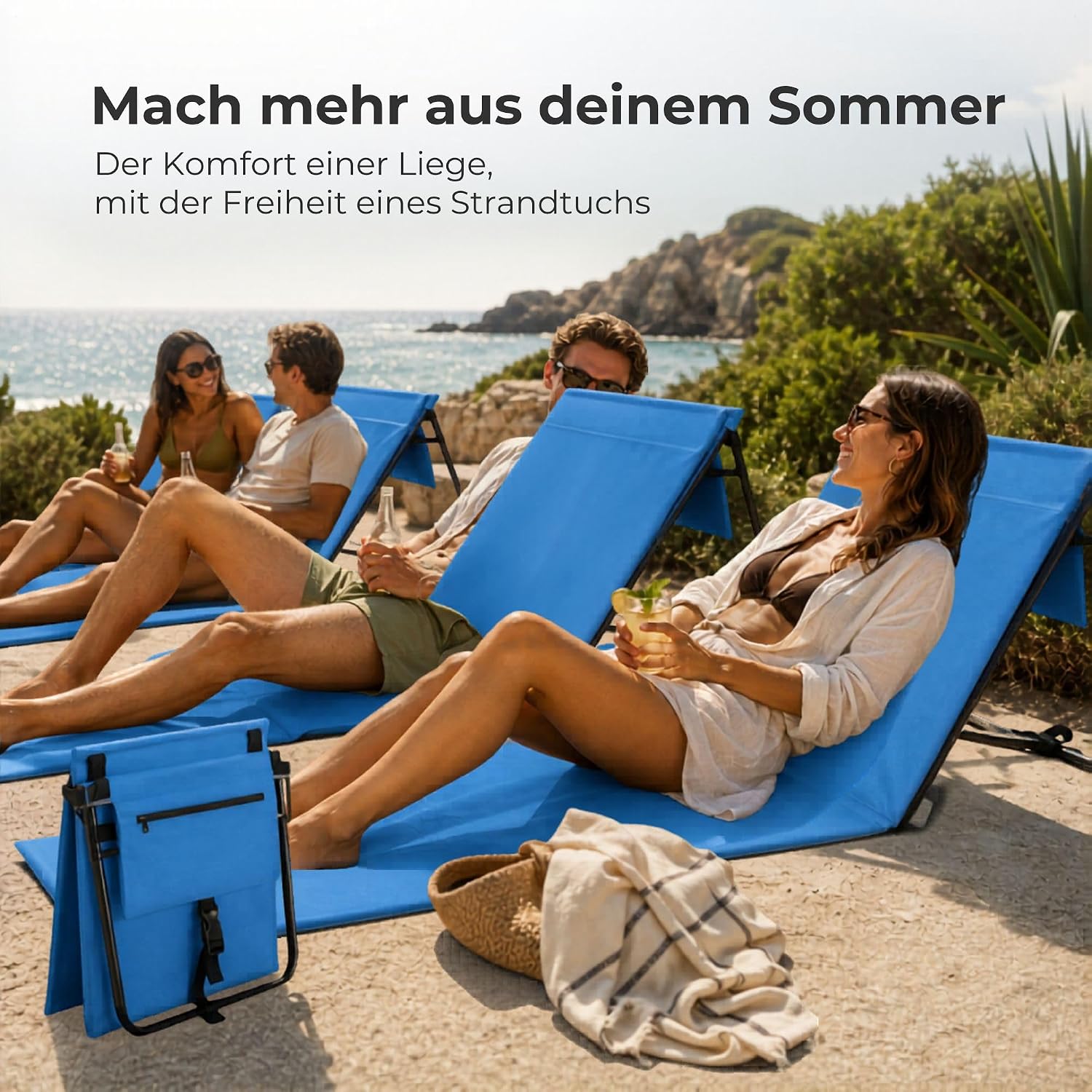 Detalle 2 de Intimo Living 2er Set Strandliege klappbar leicht – faltbare Liege mit Rückenlehne, blau (152x51 cm)