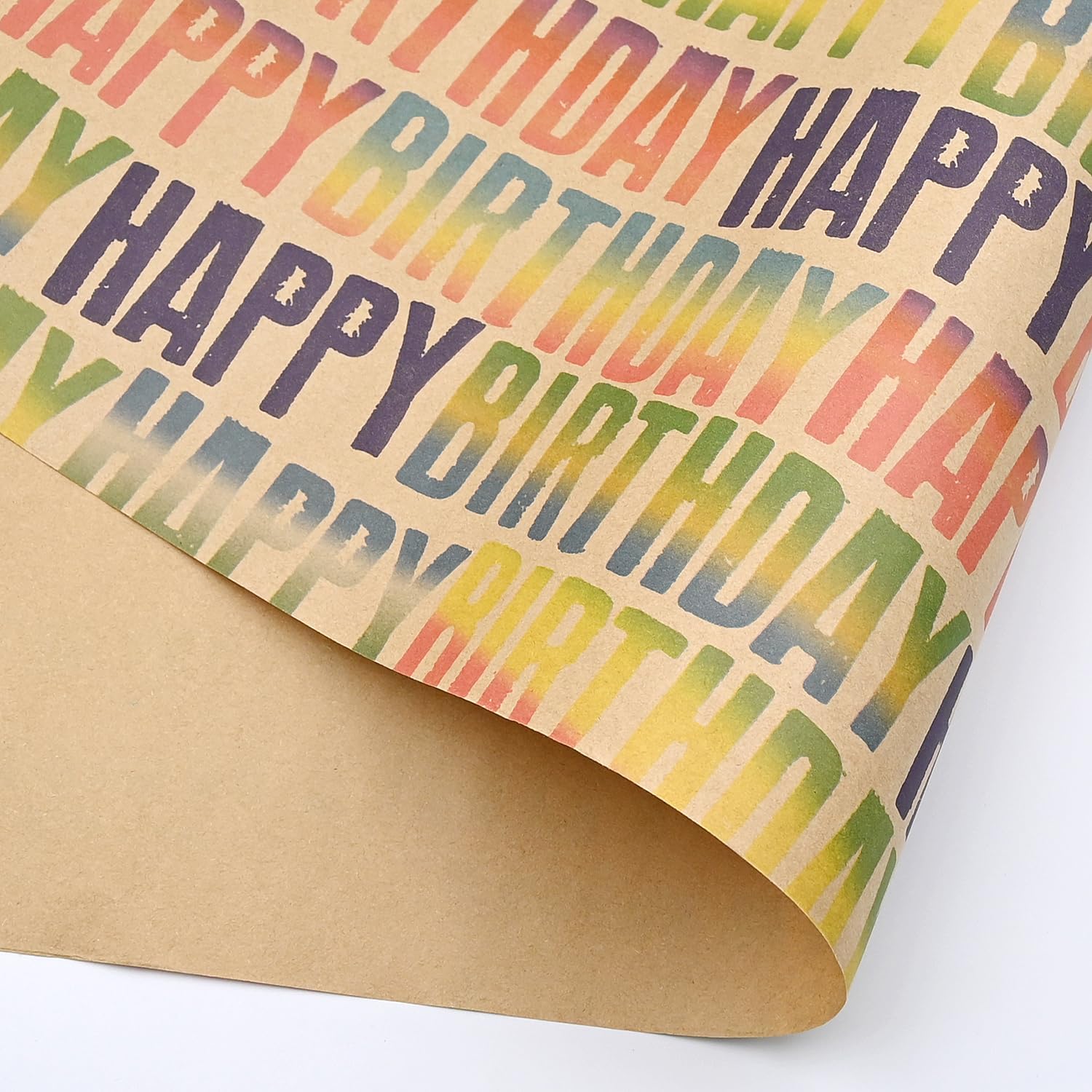 Thumbnail 2 de 43cm x 12m Colorful Birthday Wrapping Paper Roll – Kraft Eco Gift Wrap with “Happy Birthday” Text