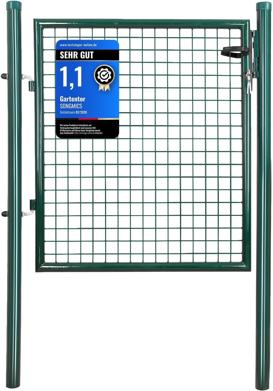 SONGMICS Gartentor aus verzinktem Stahl GGD150G, abschließbar (grün), 2 Pfosten + Schlosskasten