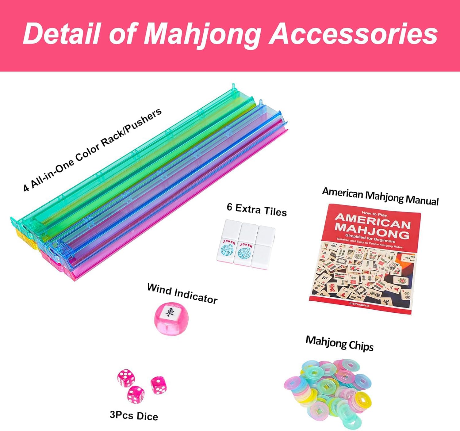 Thumbnail 1 de GUSTARIA American Mahjong Game Set with 166 Pink Tiles