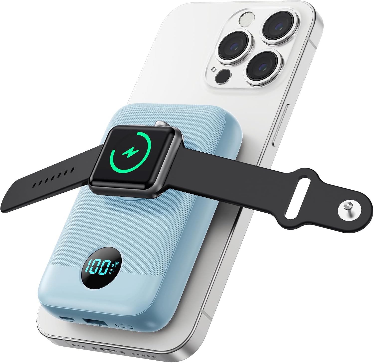 Detalle de GKUTW HX100M4 Magnetic Power Bank, 10,800mAh, 25W USB-C, Sky Blue