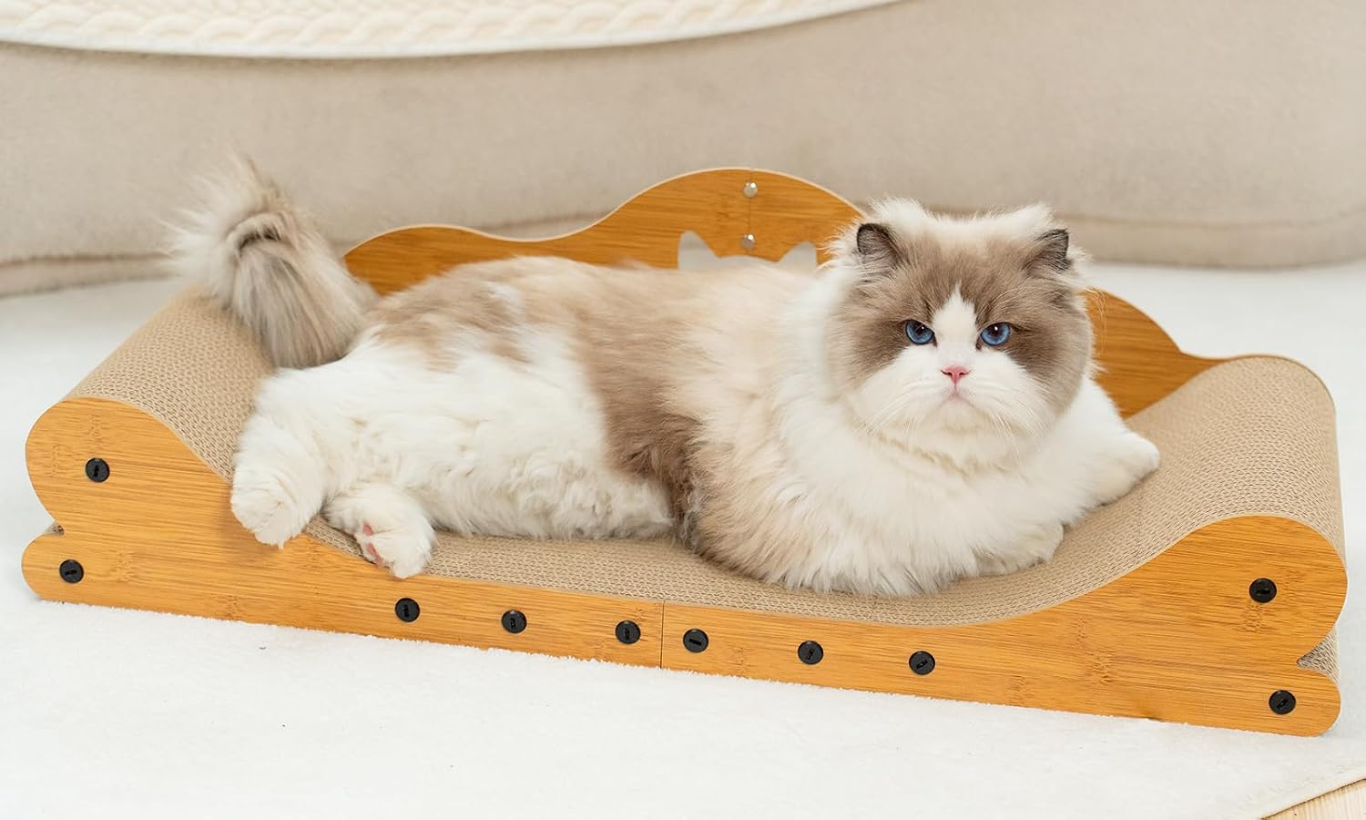 Detalle de Gimars XXL Katzen Kratzbrett 78 cm im Sofa-Design – Kratzpappe, Möbelschutz und Kuschelplatz für große Katzen