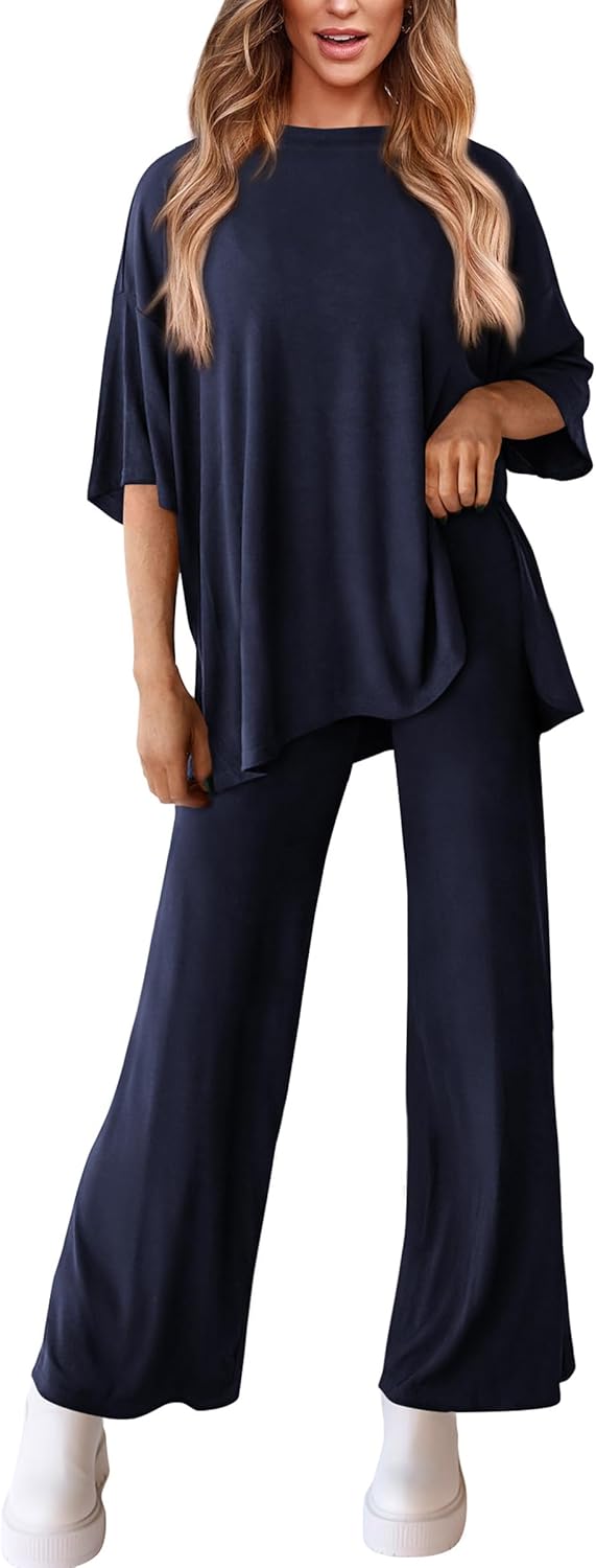 Thumbnail 2 de PRETTYGARDEN Two-Piece Lounge Set for Women (Short-Sleeve Top + Wide-Leg Pants)