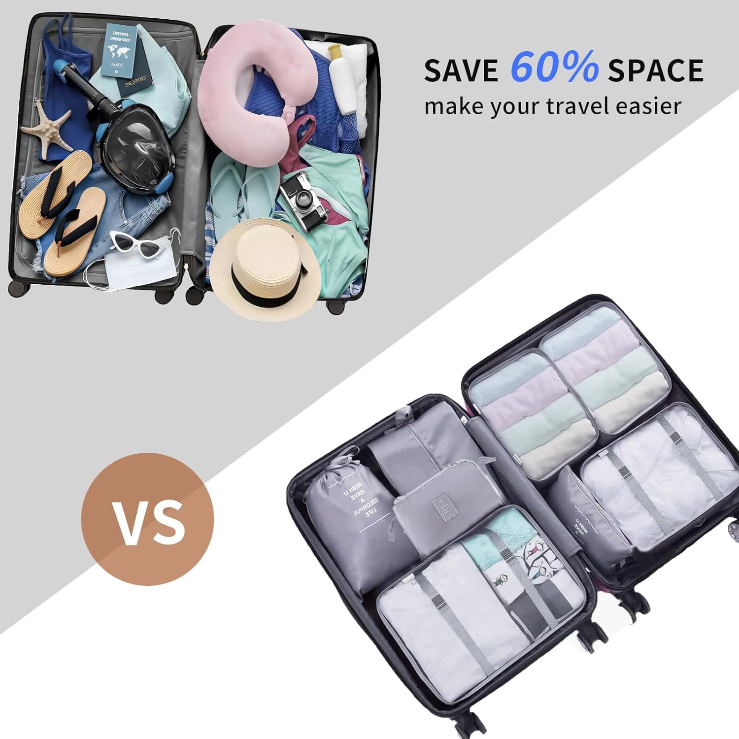 Detalle de SINZUX 10-piece packing cubes set for suitcases (grey waterproof organisers)