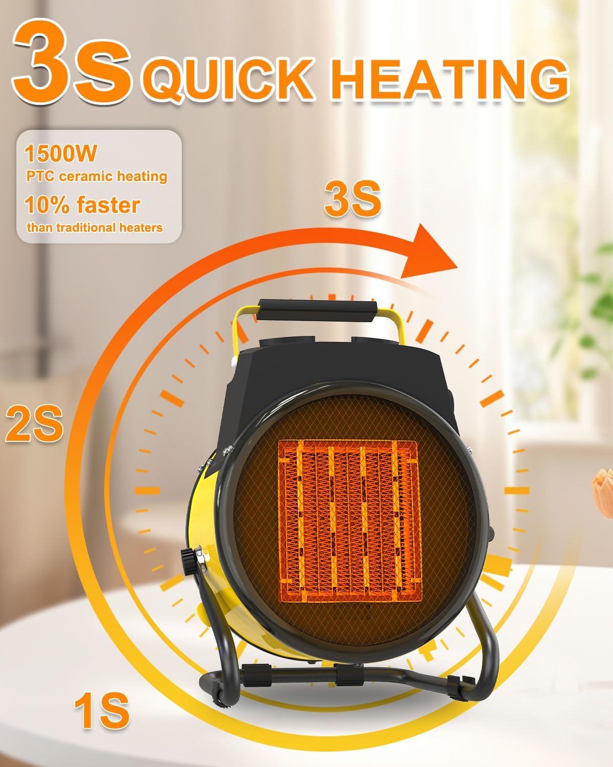 Detalle 2 de Buyplus BGP1506-150-17 Portable Electric Heater, 1500W, 3 Modes, Yellow