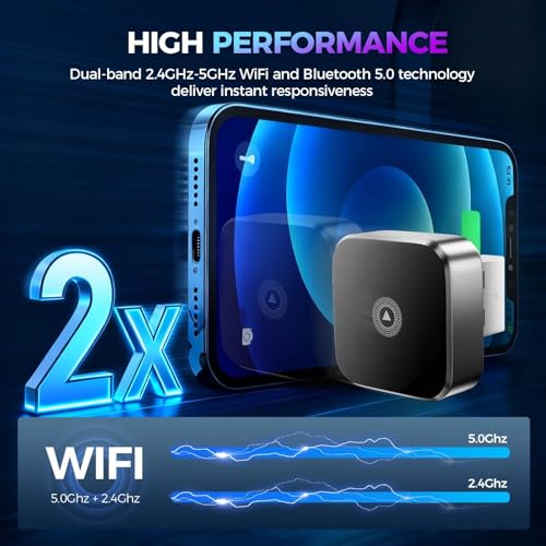 Detalle de Adaptador Inalámbrico 2 en 1 Suoxiom para CarPlay y Android Auto (2026) – WiFi dual banda y Bluetooth 5.0