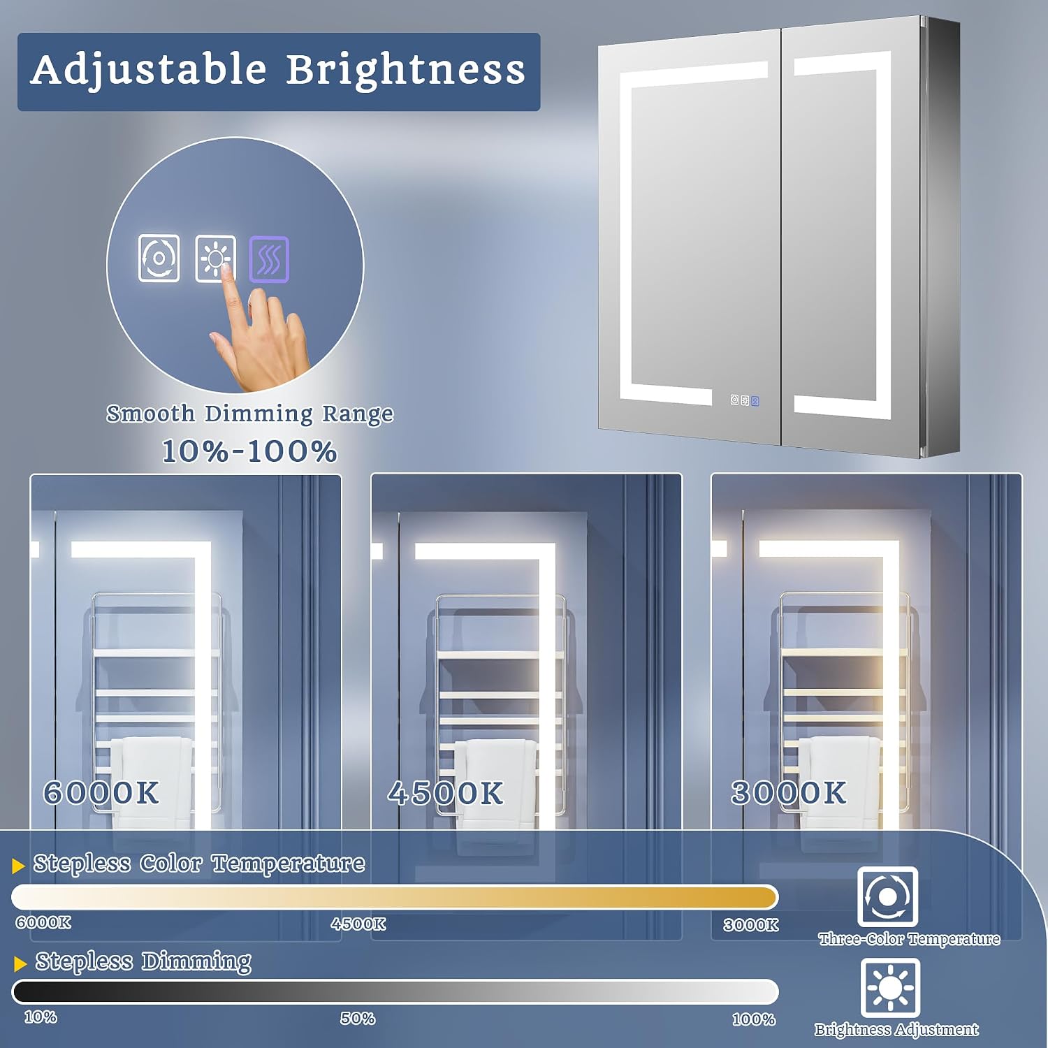 Detalle de ExBrite LED Lighted Bathroom Medicine Cabinet with Mirror, 30 x 30 Inch