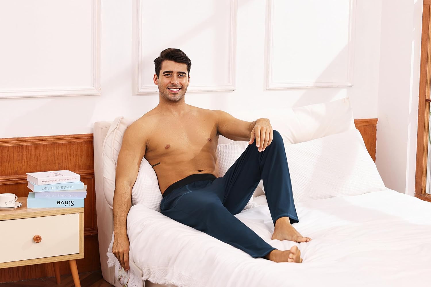Detalle de Crewhpo Pantalon de Pyjama Homme en Coton—Confort et respirabilité au quotidien
