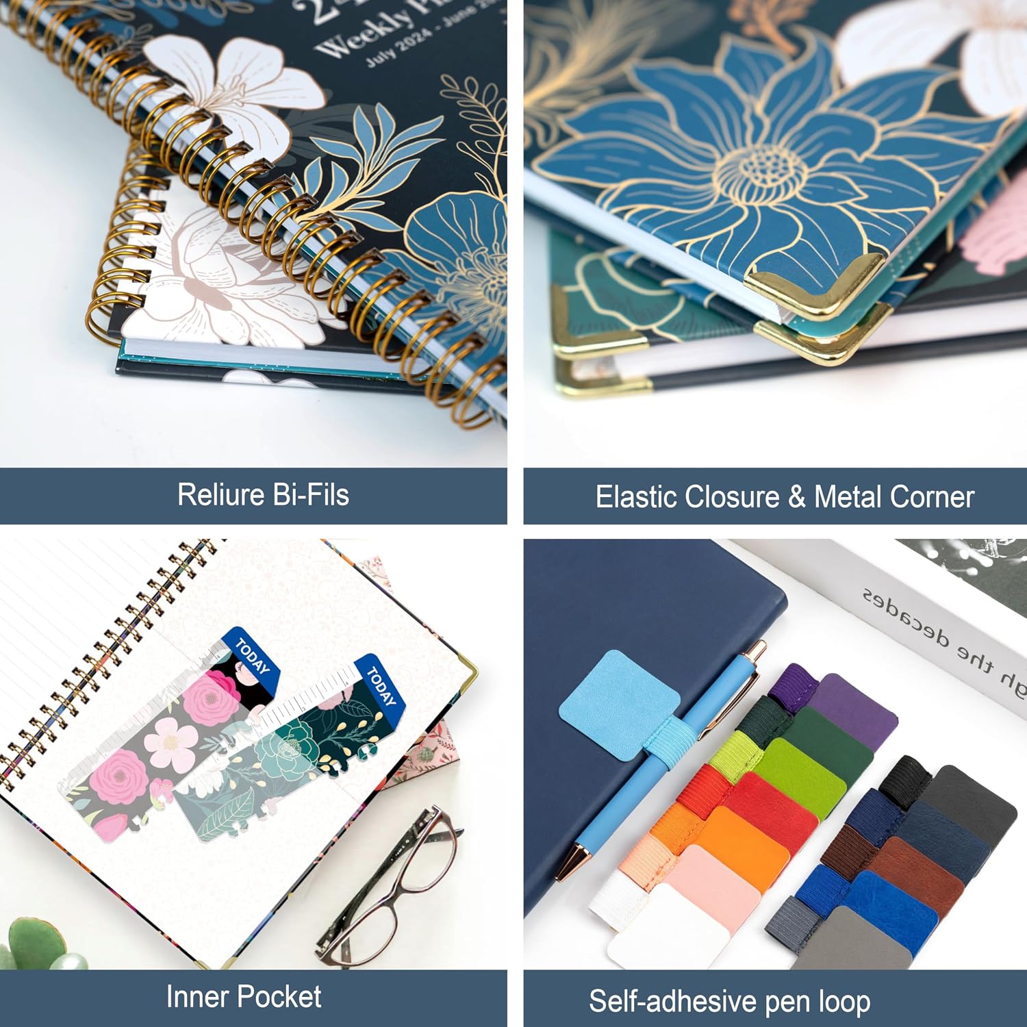Detalle 2 de NEYSA Diary 2026/2027 Week to View – A5 Academic Diary (July 2026–June 2027) with Self-Adhesive Pen Loop, Ruler Bookmark & Stickers