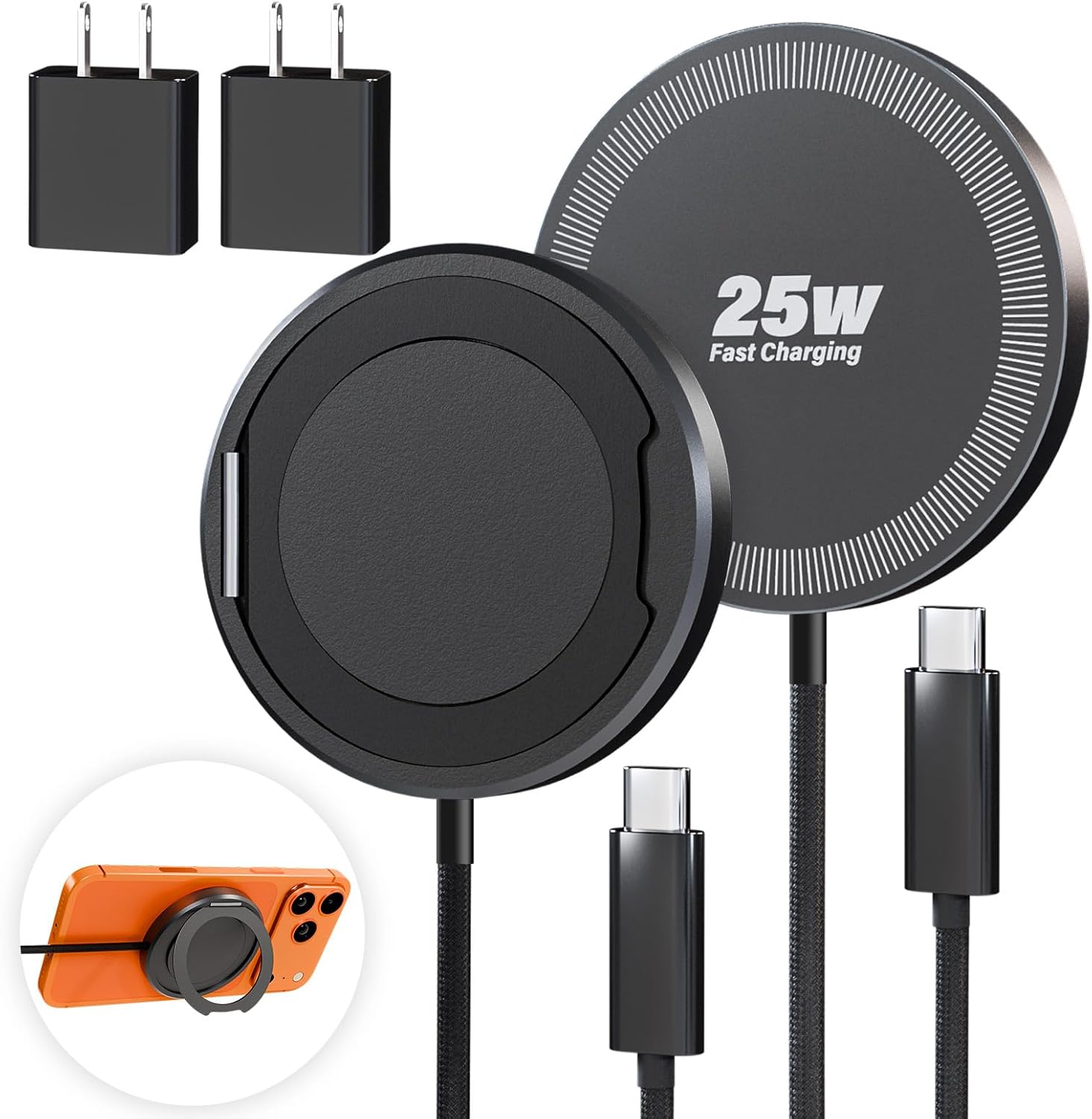 Detalle de WayLite 25W Magnetic Wireless Charger 2-Pack with Stand, Black