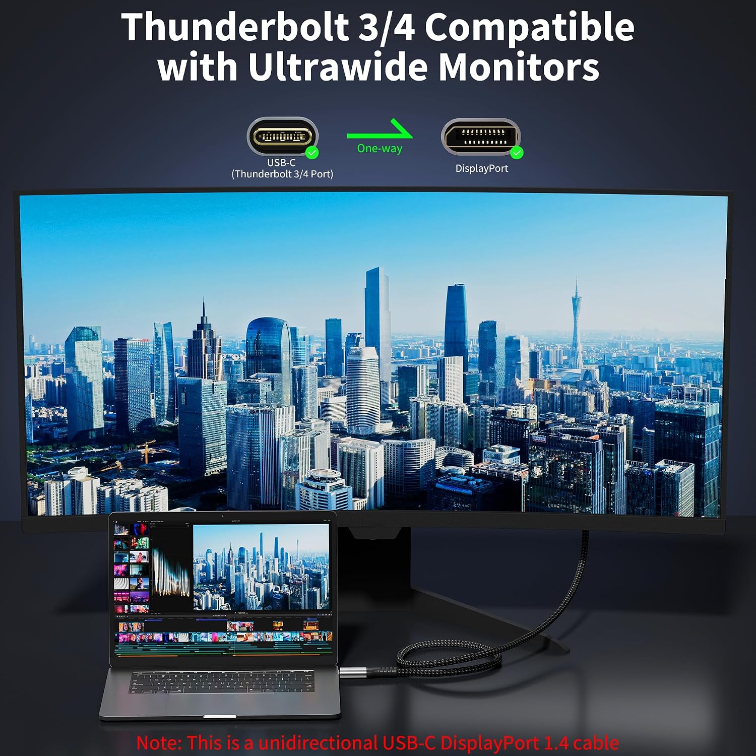 Detalle de lalasis USB-C to DisplayPort 1.4 Cable, 3m, 8K 60Hz, 32.4Gbps