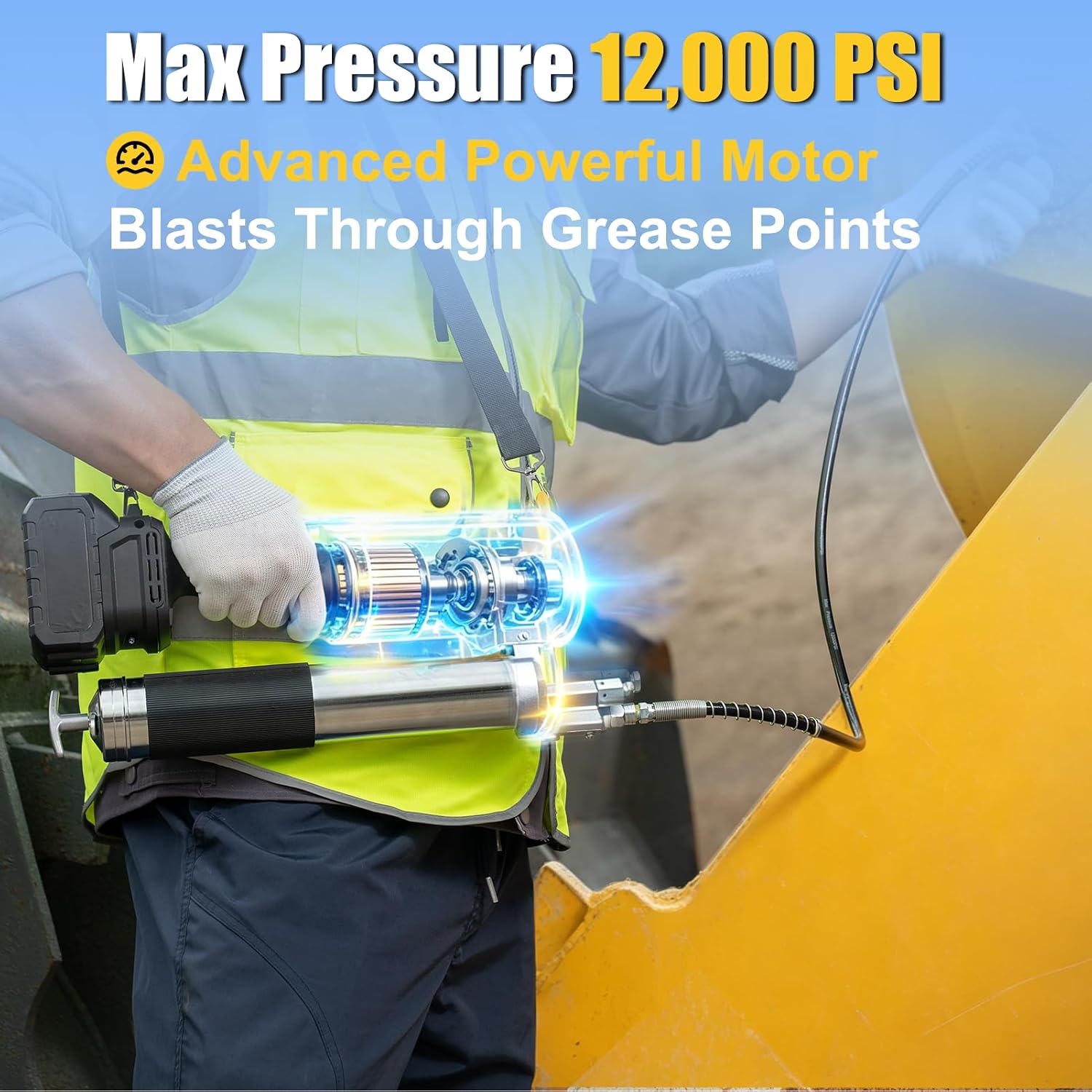 Detalle de CICZ SL-LD-004 Cordless Grease Gun, 12,000 PSI, Variable Speed, 39-Inch Hose