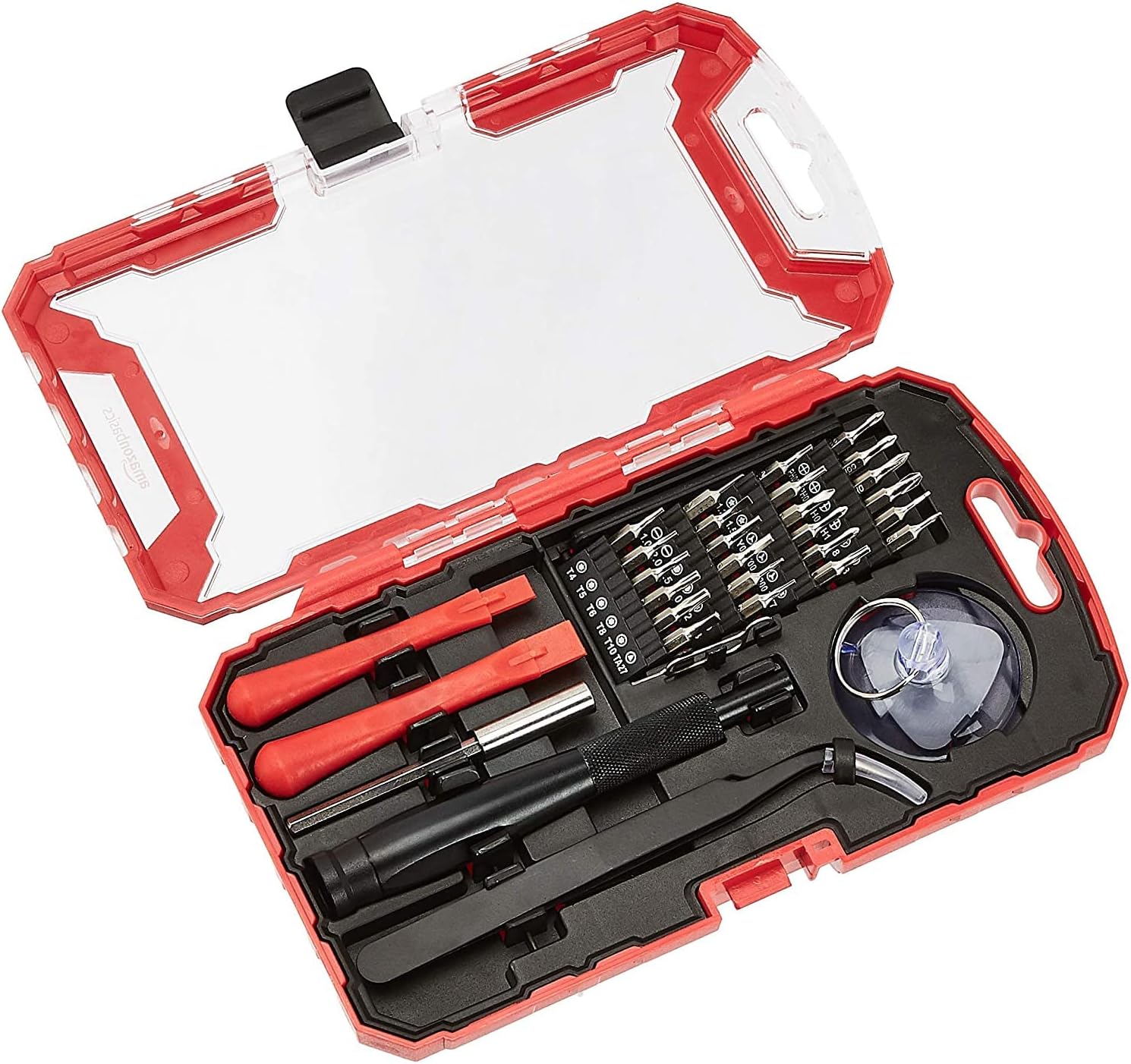 Detalle de Amazon Basics 32-Piece Electronics Repair Screwdriver Set, Red