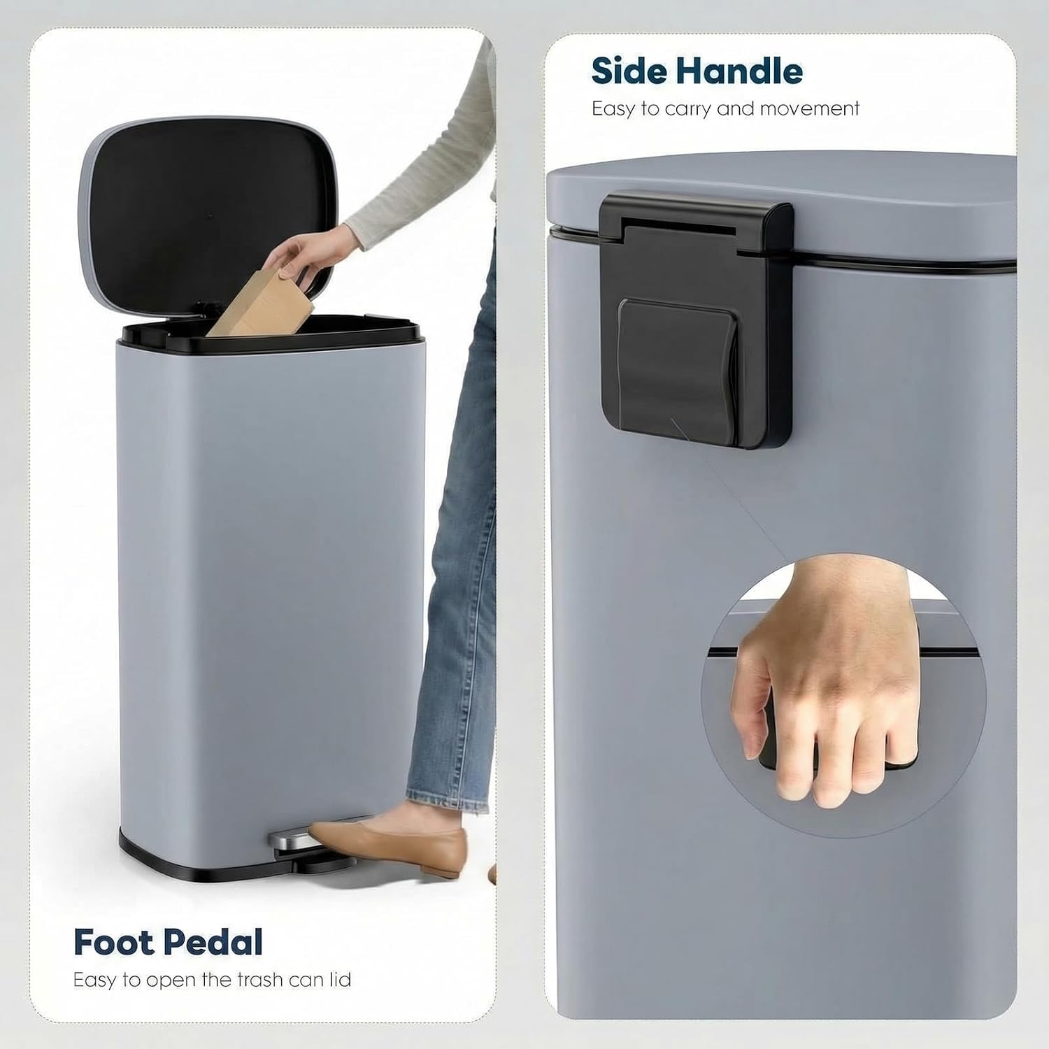 Detalle de ComfyCorner 13.2-Gallon Step-On Kitchen Trash Can, Brushed Stainless Steel