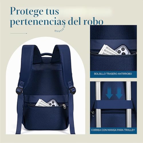 Detalle de Lossga Mochila de Cabina 40x30x20 cm para Ryanair y más: comodidad, organización y apertura a 180°