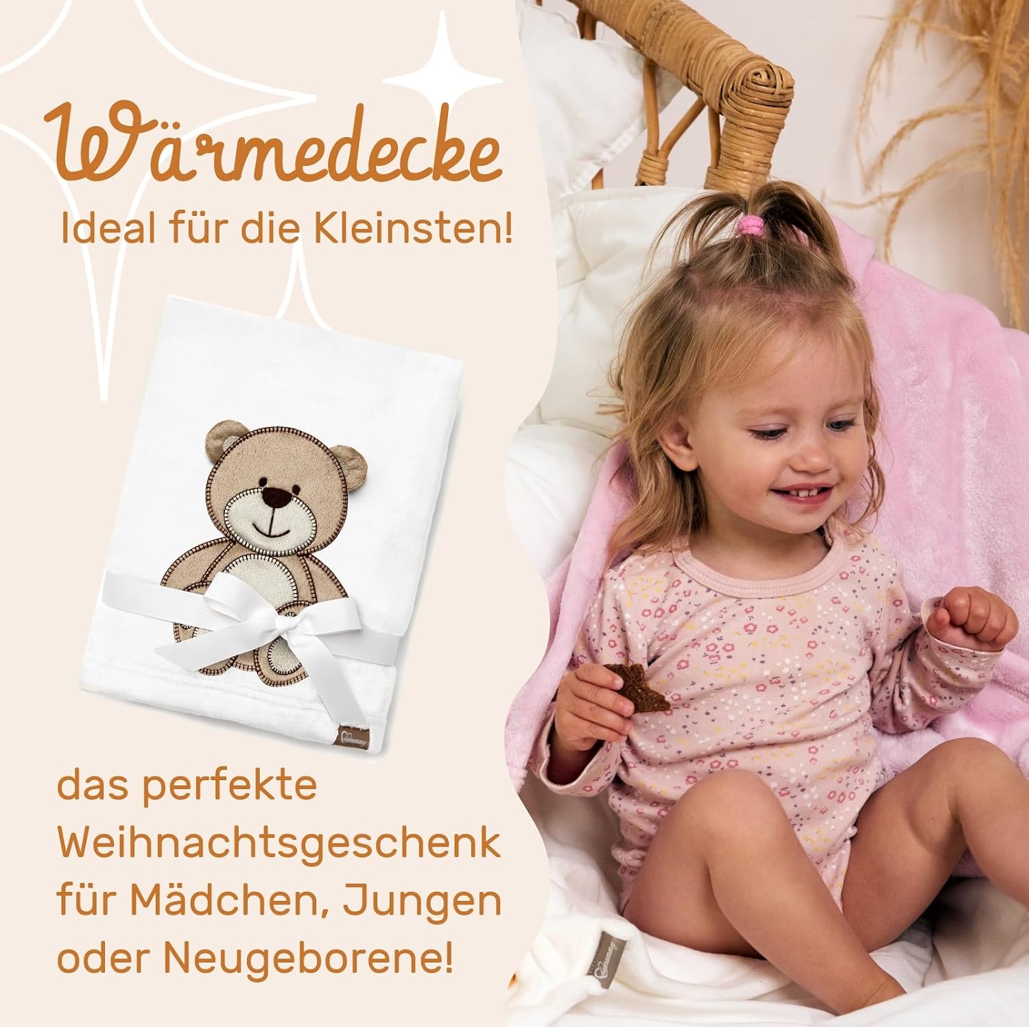 Detalle de Be Mammy Couverture chaude pour bébé en microfibre hypoallergénique, peluche motif 3D ours (Blanc - Ours)
