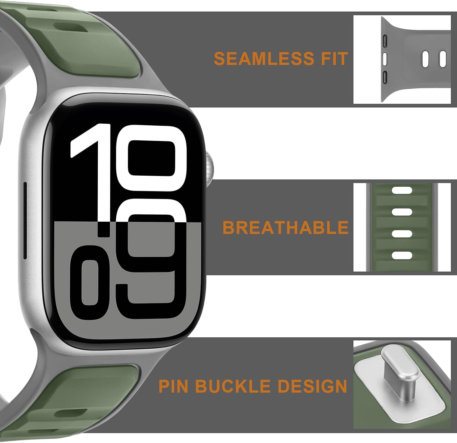 Detalle 2 de Anlinser Sport Straps for Apple Watch Ultra & Series (42–49mm) – Light Green
