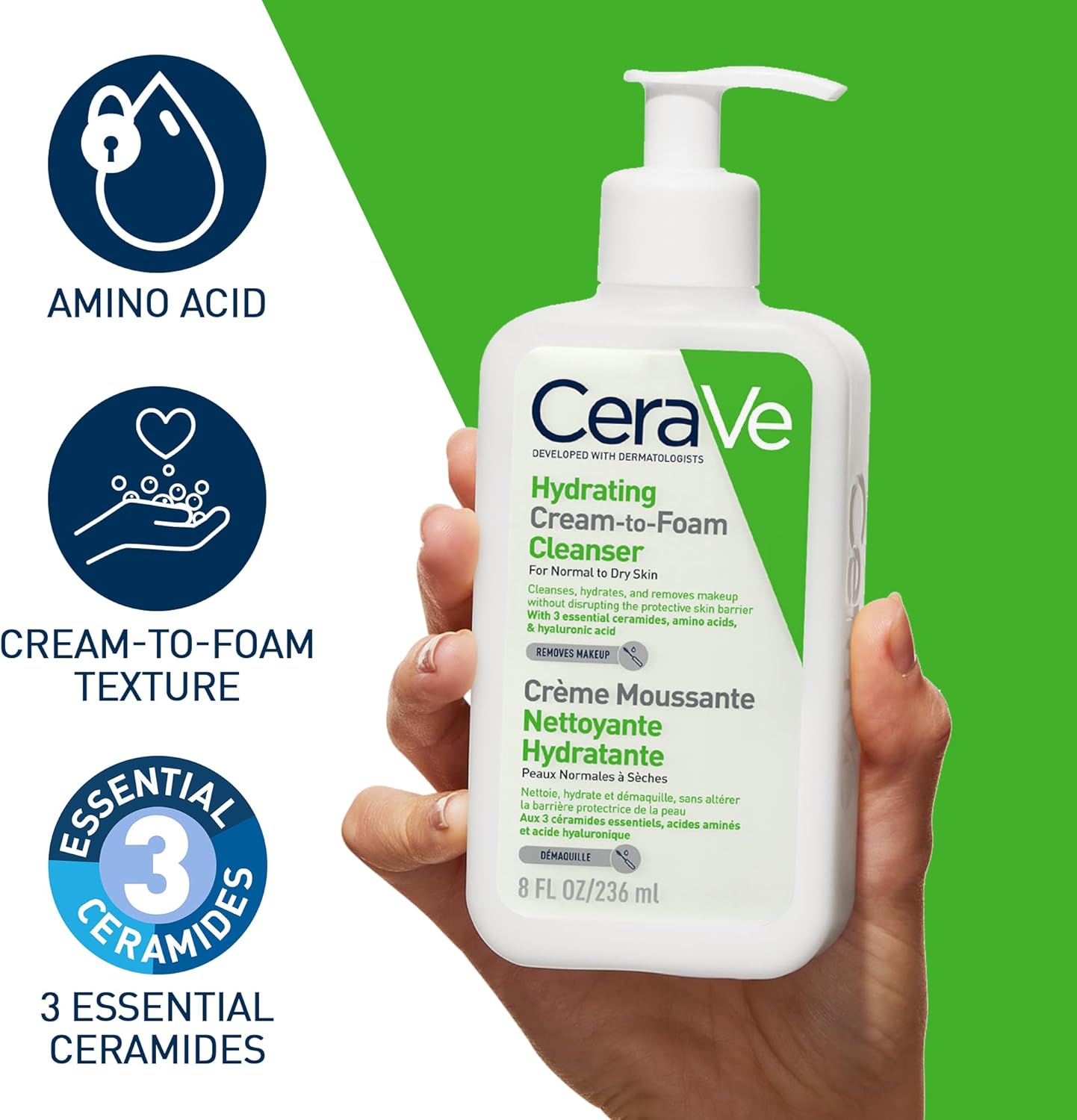 Detalle 2 de CeraVe Cream-to-Foam Cleanser, 236ml