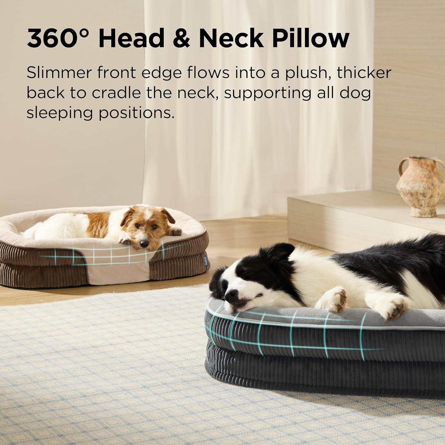 Detalle 2 de BEDSURE XL orthopädisches Hundebett für große Hunde – 360° ovales Hundesofa mit Rand, wasserdichtem Bezug und stützender Ultra-Soft-Fleece-Beschichtung