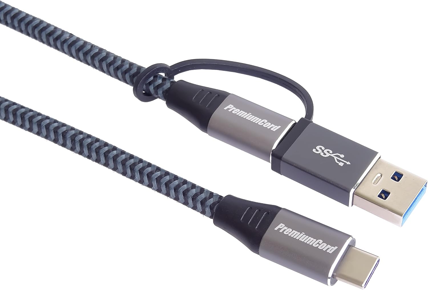 Detalle de PremiumCord USB-C 3.2 Gen 2x2 Verbindungskabel (2 m) – USB-C zu USB-C + USB-A, 20 Gbit/s, 100 W, PD/QC