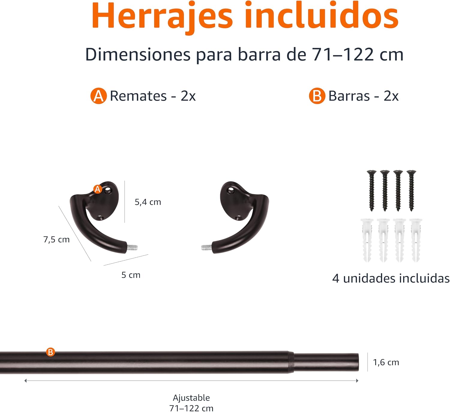 Detalle 2 de Amazon Basics Barra de cortina extensible curva, bronce 71-122cm