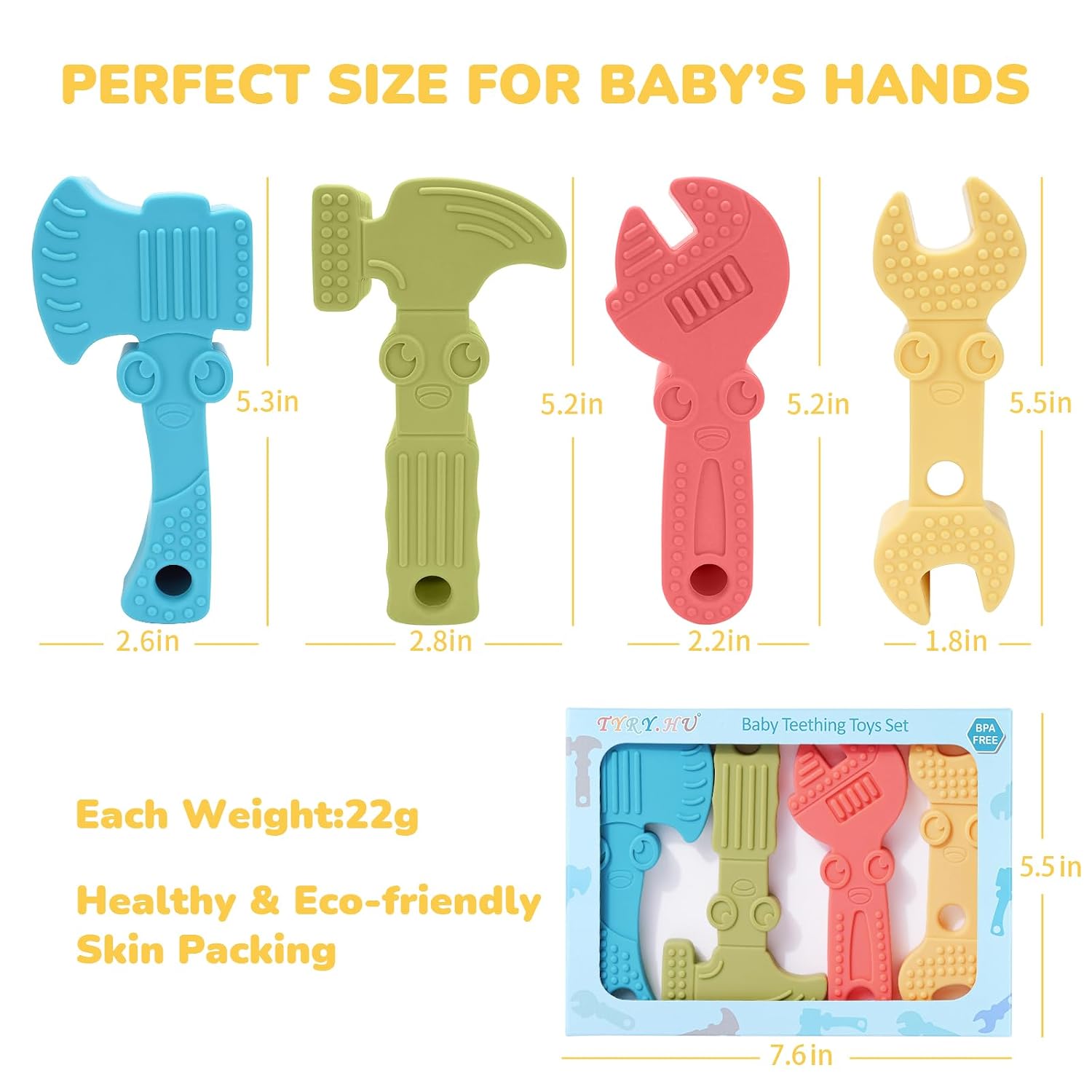 Thumbnail 6 de TYRY.HU Baby Teething Toys, 4-Pack Textured Silicone Tool Shapes