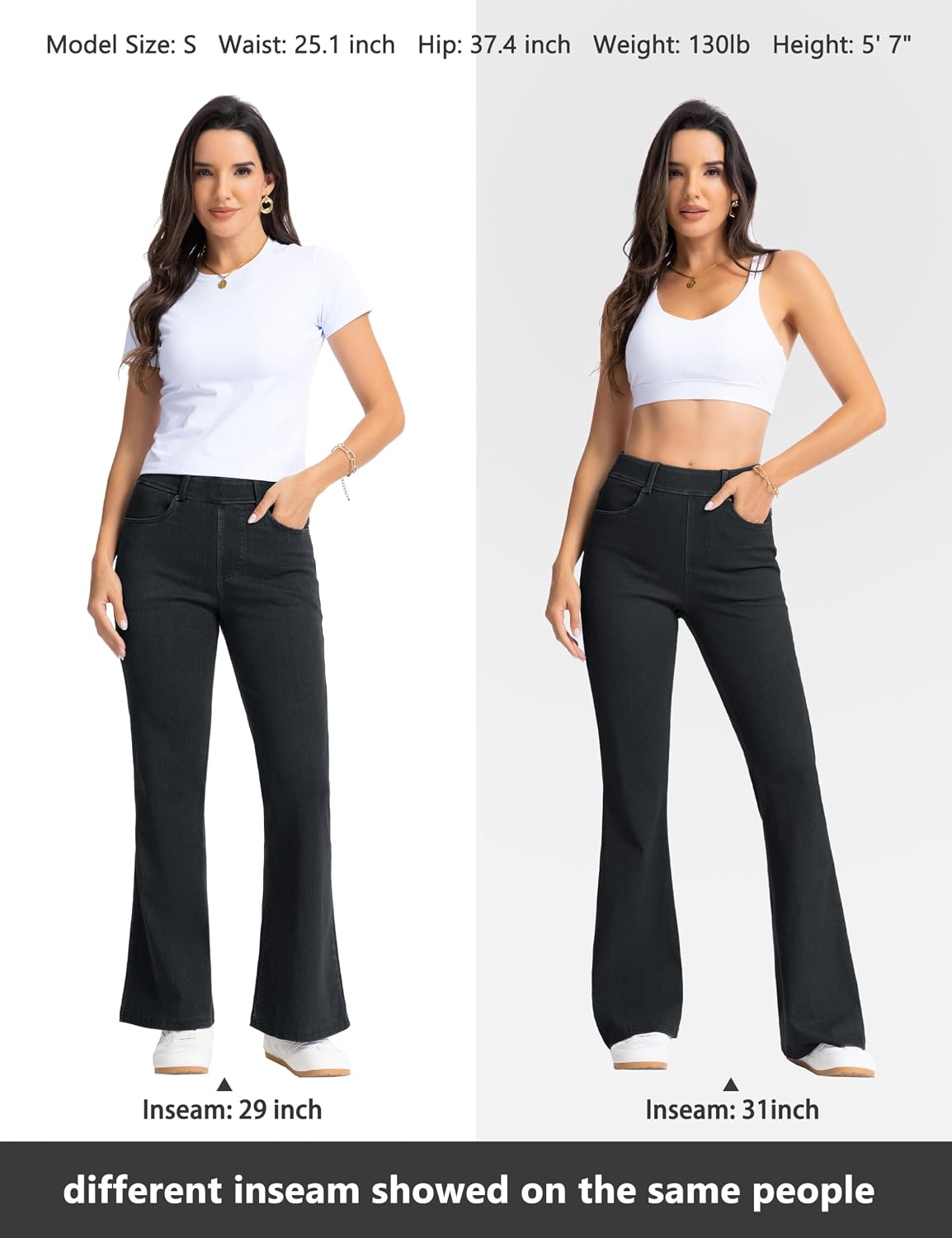 Thumbnail 5 de THE GYM PEOPLE Women's Stretchy Flare Jeans, High Waist, Wide Leg with Pockets