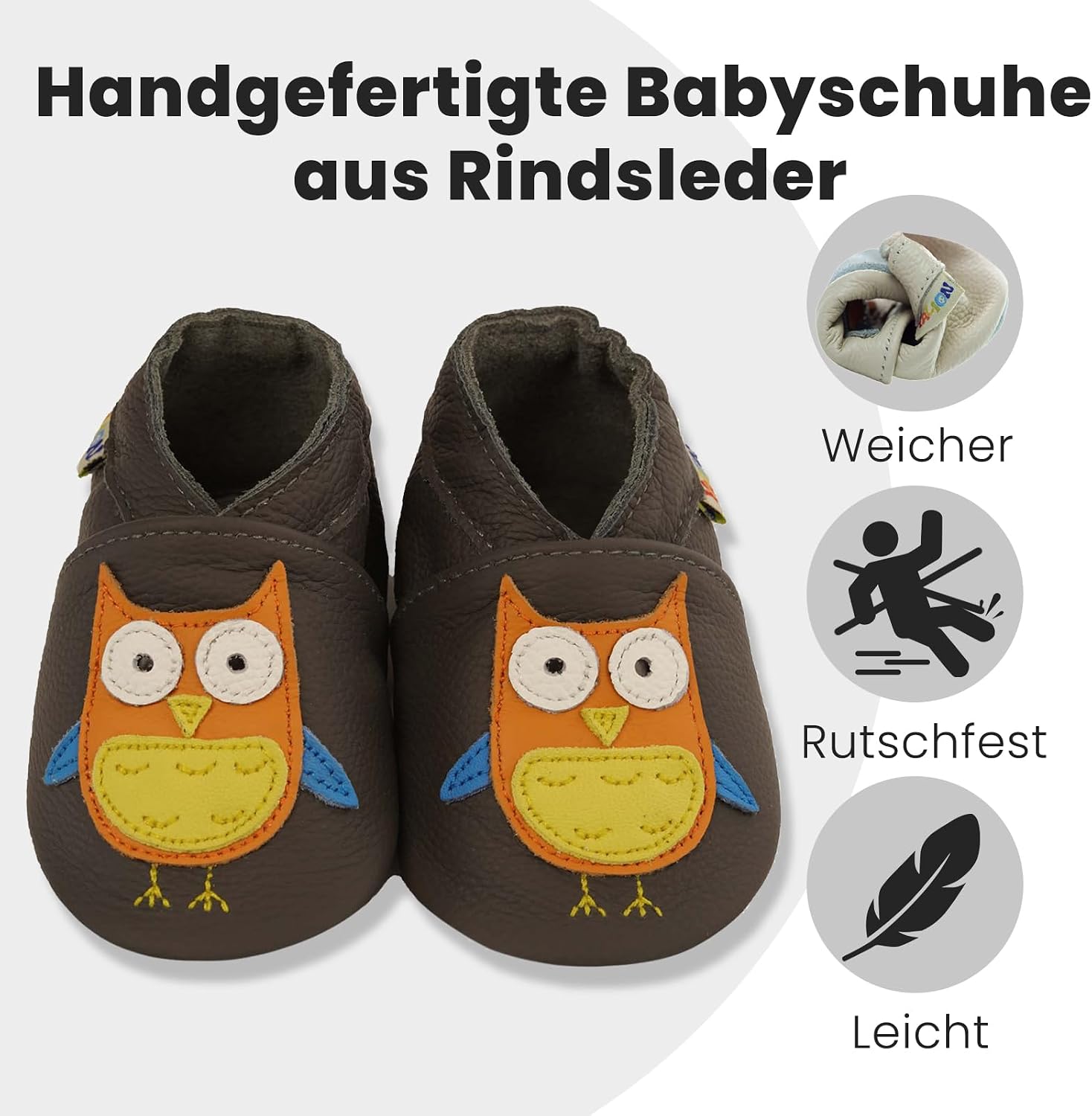 Detalle de YALION Krabbelschuh Baby Lauflernschuhe – Weiches Leder, elastischer Verschluss, ideale Begleiter fürs Krabbeln und Lernen