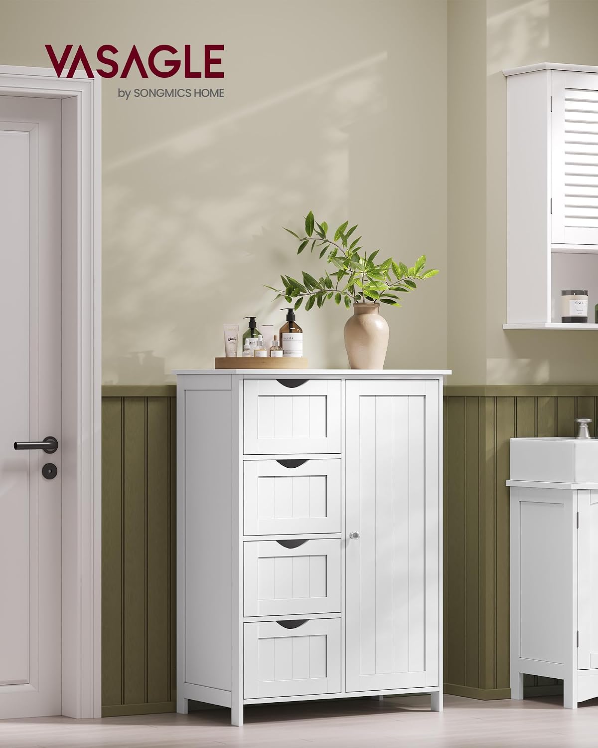 Detalle 2 de VASAGLE LHC042W01 Bathroom Storage Cabinet, Cloud White, 4 Drawers
