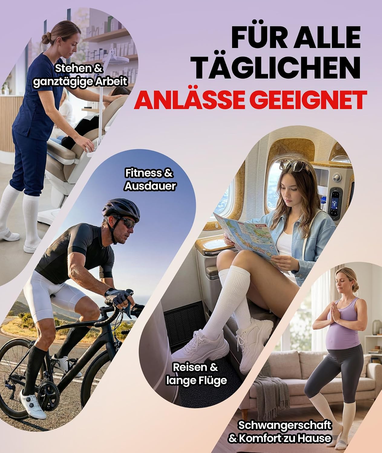 Detalle 2 de Ruixue Kompressionsstrümpfe 20–30 mmHg, unisex – 2 Paar, gestaffelte Kompression, atmungsaktiv für Sport, Flugreisen und langen Sitz