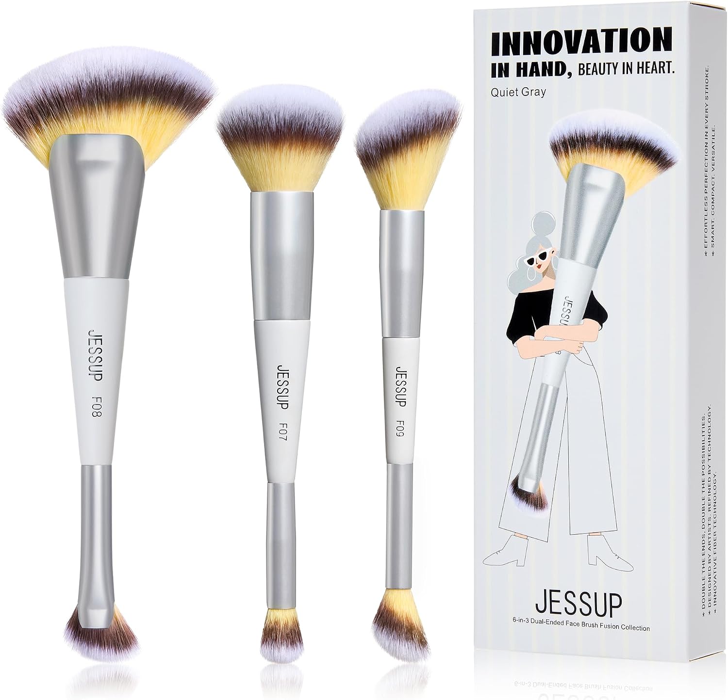 Detalle de Jessup pennelli trucco viso Set di 3 – pennelli a doppia punta T521