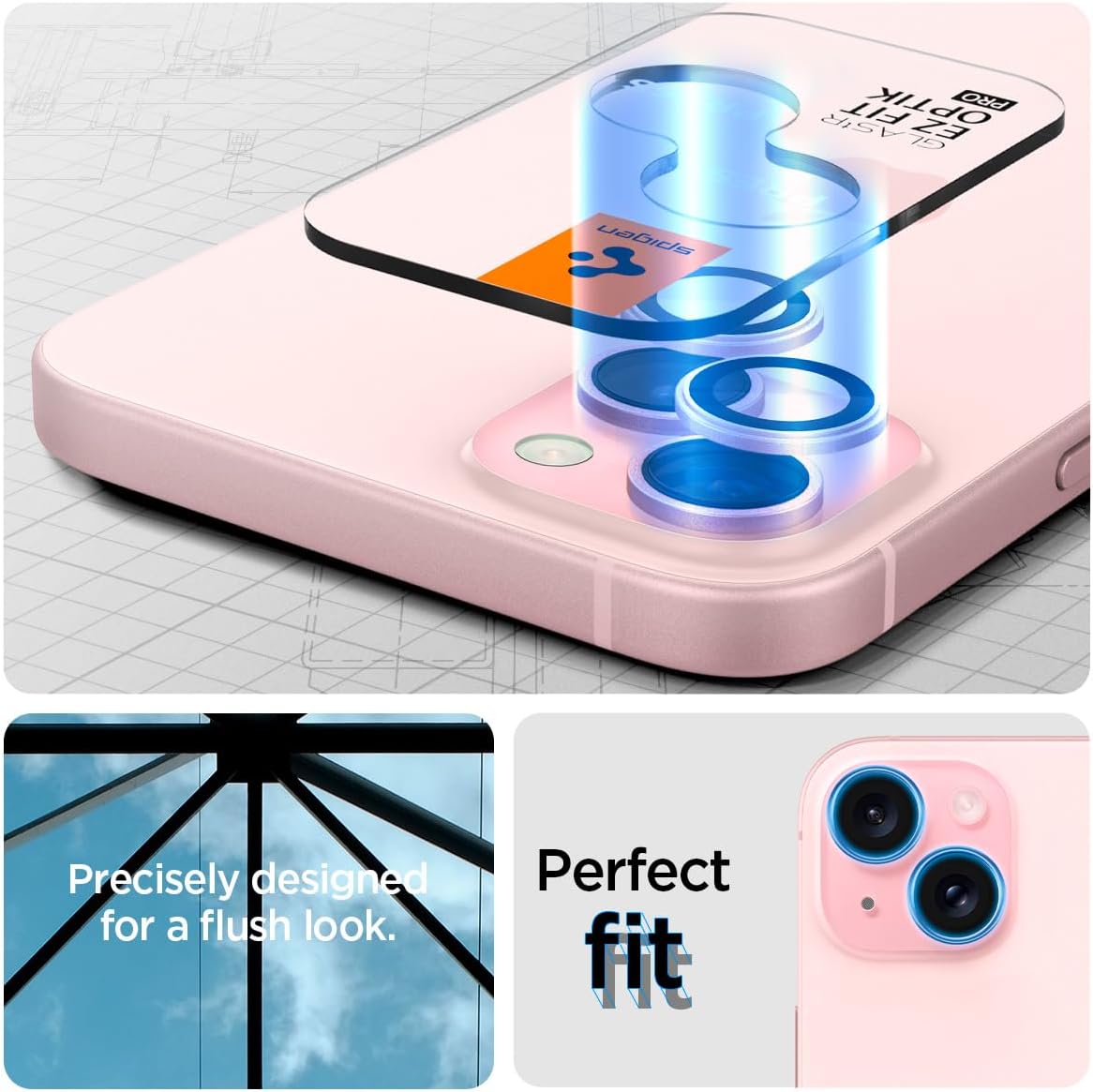 Thumbnail 4 de Spigen Glas.tR EZ Fit Optik Pro Protection Caméra pour iPhone 15/15 Plus et 14/14 Plus (2 pièces) – Film verre trempé 9H
