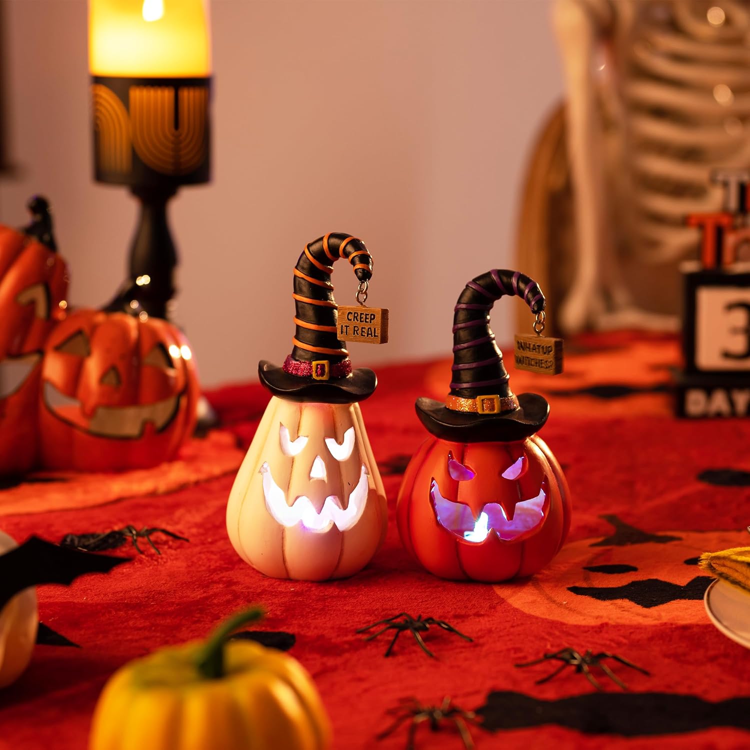 Detalle de Valery Madelyn ハロウィンかぼちゃ置物 2個セット、5色自動切替LED・樹脂製