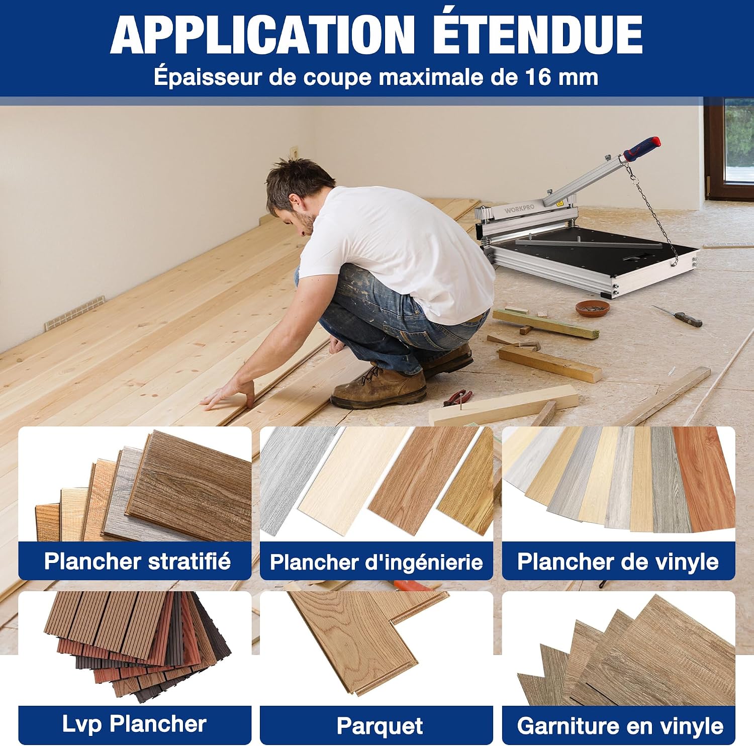 Thumbnail 3 de WORKPRO Coupe-sol stratifié avec angle de précision – coupe parquet/vinyle jusqu’à 340 mm