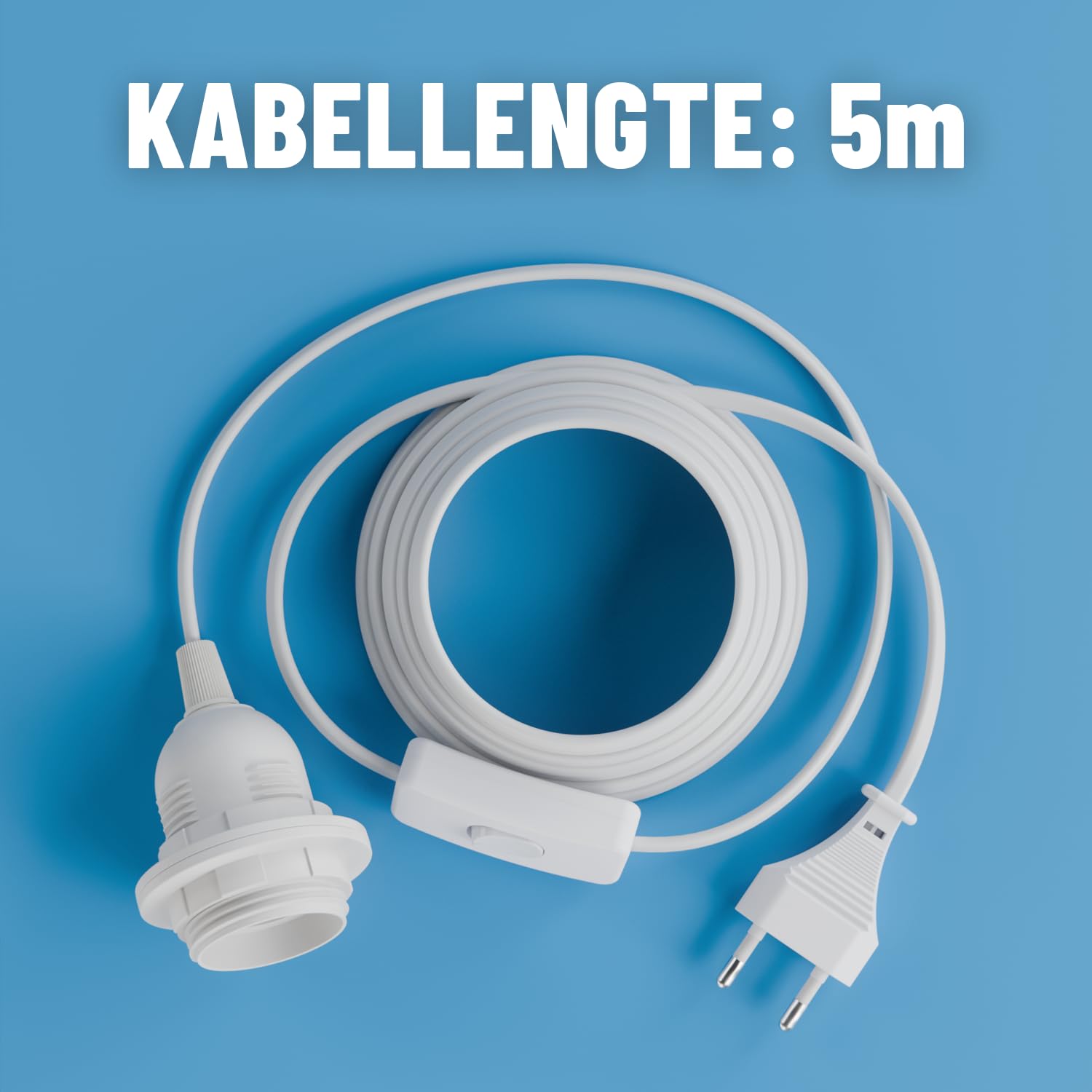 Detalle de greate 505002-2 E27-lampfitting met stekker en schakelaar, set van 2 met witte kabel van 5 m