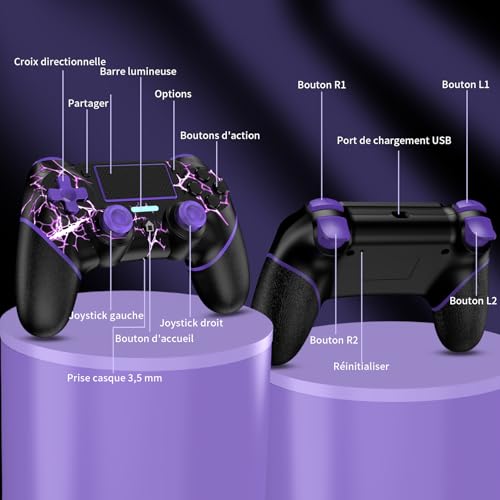 Thumbnail 1 de Manette PS4 sans fil Reddening – modèle violet avec moteurs de mouvement, audio et LED
