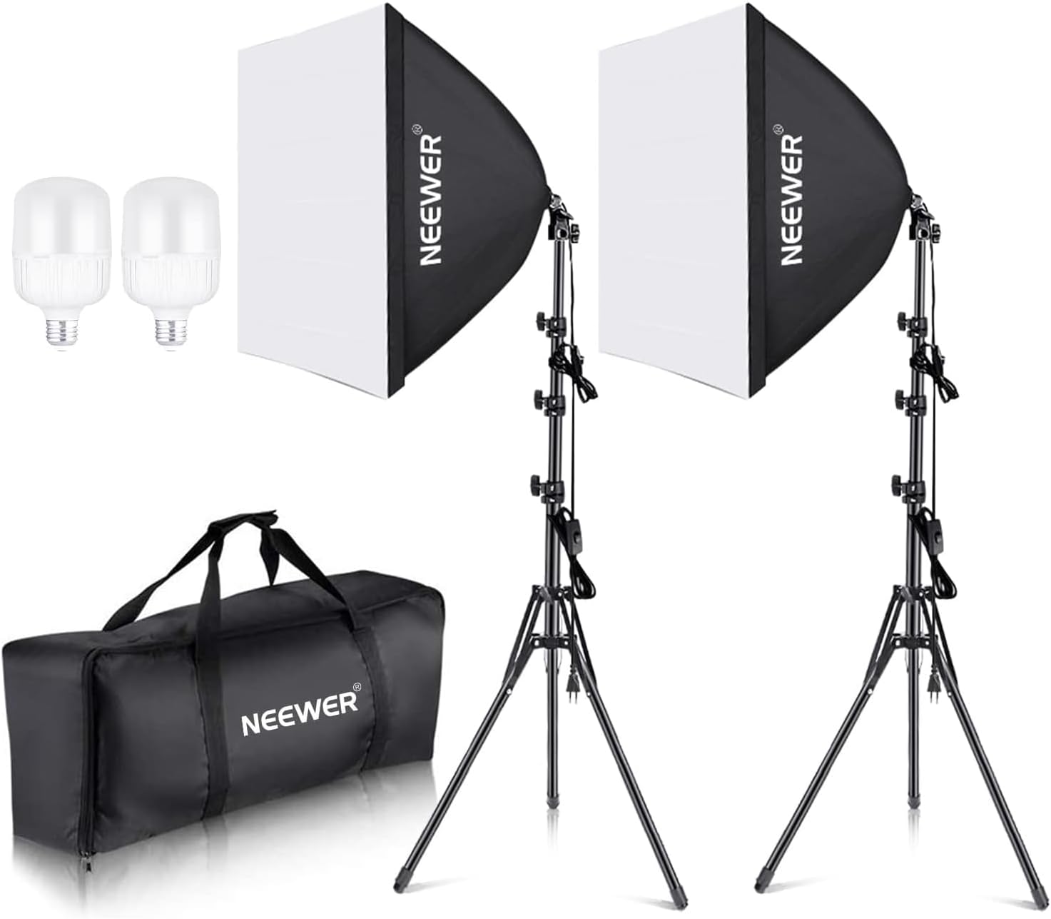 Detalle de NEEWER kit softbox illuminazione continua 700W equivalente con lampadine LED 5700K, 2 diffusori 60x60 cm e supporti