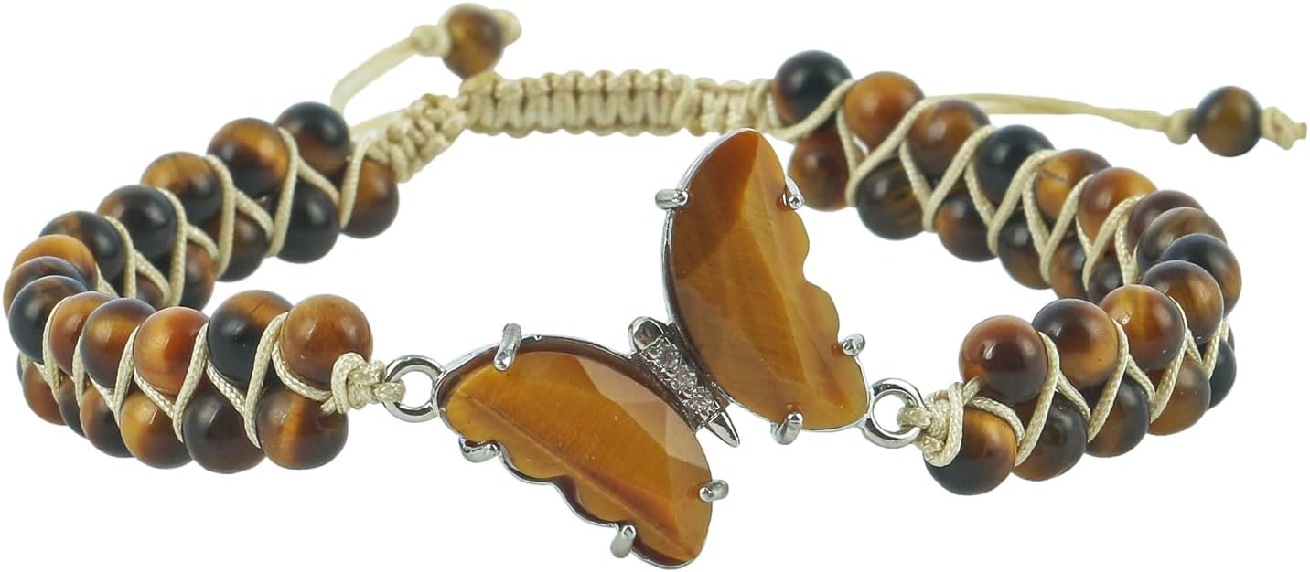 Detalle de Lovionus89 Chakra Heilkräuter-Armbänder – handgefertigte Doppelperlen mit Schmetterlingsanhänger