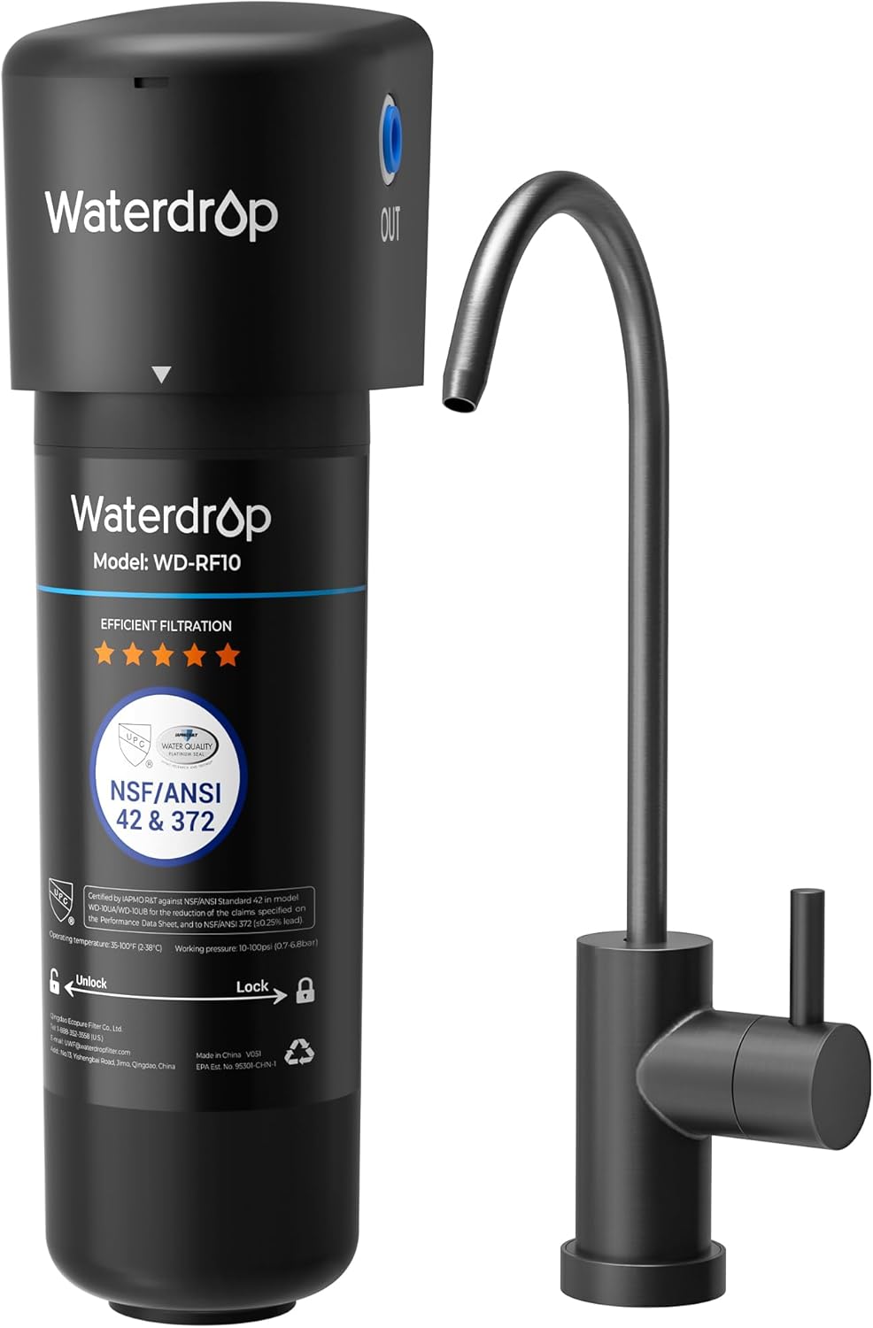 Waterdrop 10UB-B under sink water filter with matte black tap (NSF/ANSI 42 certified) – up to 11,000 gallons