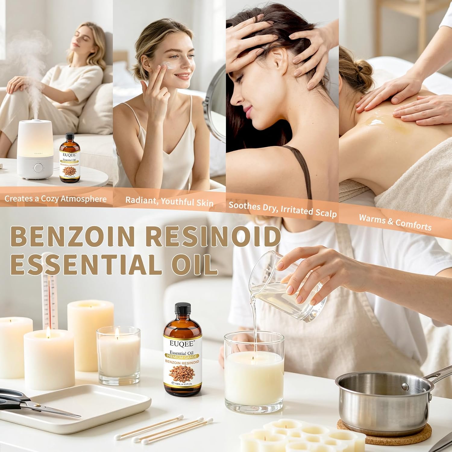 Detalle de EUQEE Benzoin Resinoid Essential Oil, 4.0 Fl Oz Amber Glass Bottle