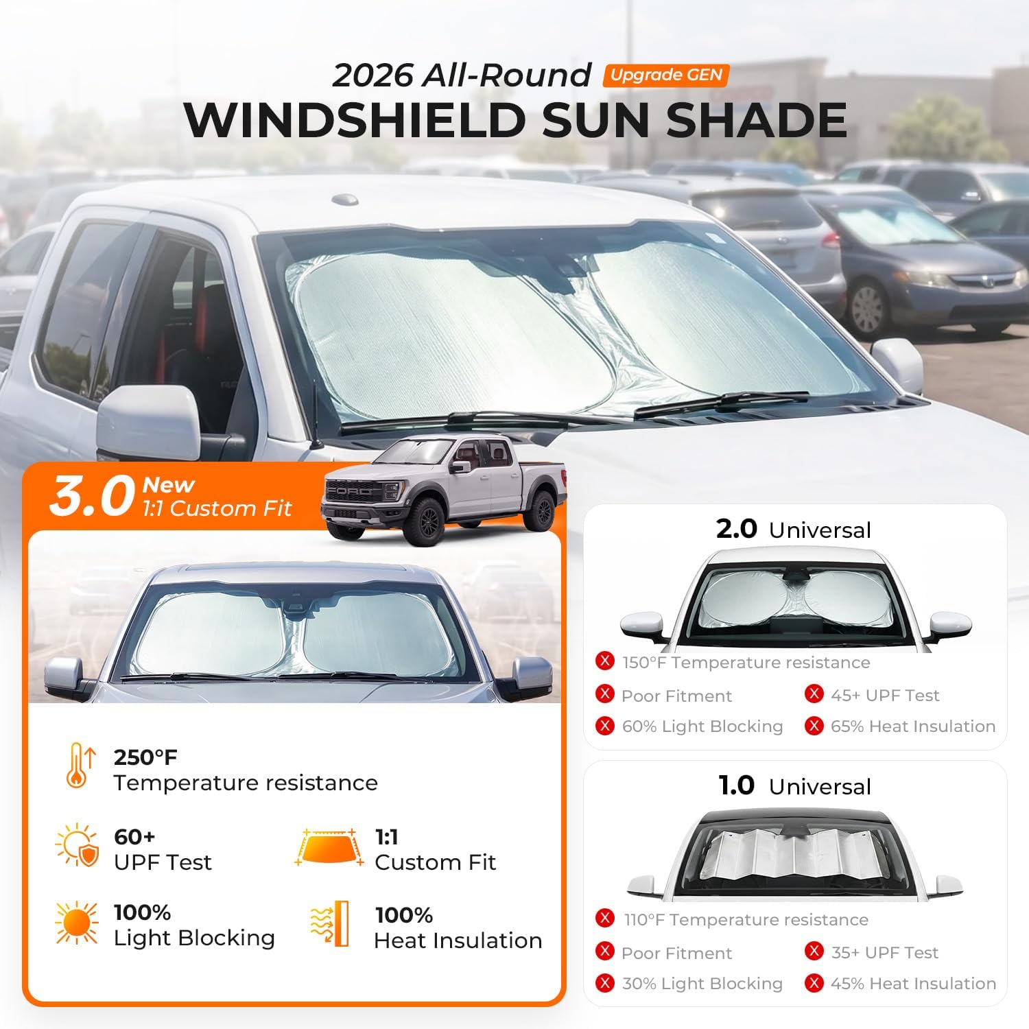 Thumbnail 1 de DooGooCoo 2026 Upgraded Windshield Sun Shade for Ford F-150 (2021–2026) – Custom Fit with Ice-Crystal Cooling