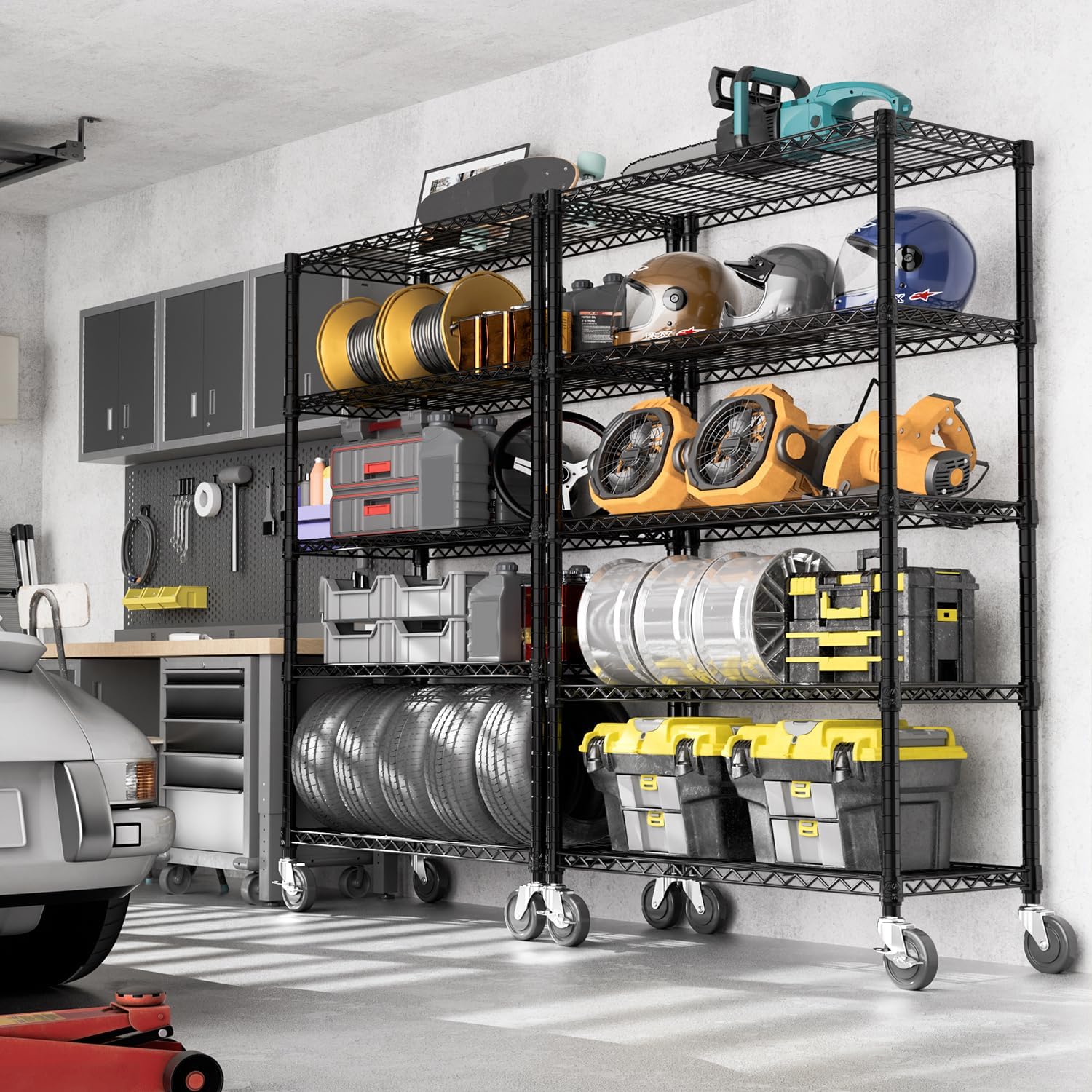 Detalle 2 de M MZG steel storage shelving 5-tier utility rack with wheels (45 x 120 x 192cm)
