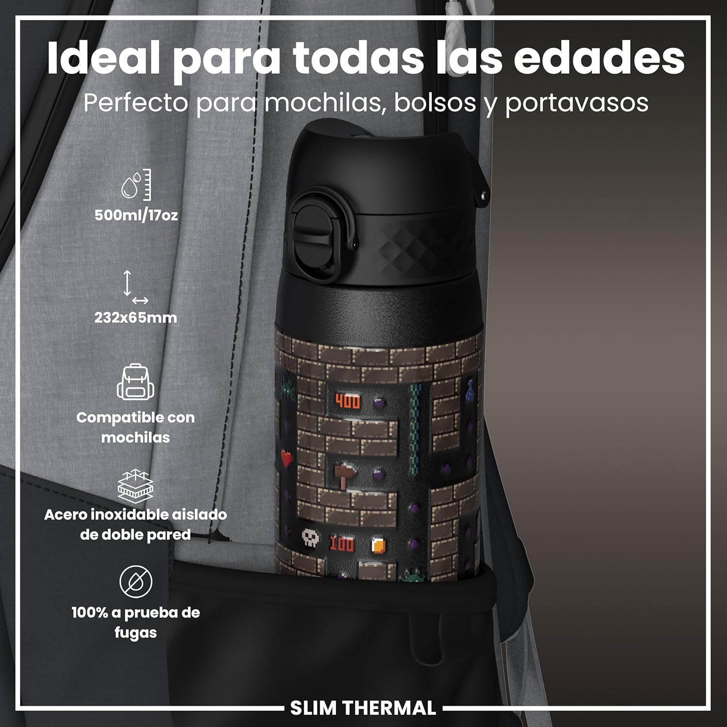 Detalle 2 de ION8 Botella Agua Inoxidable Térmica 500ml 🚰 A prueba de fugas