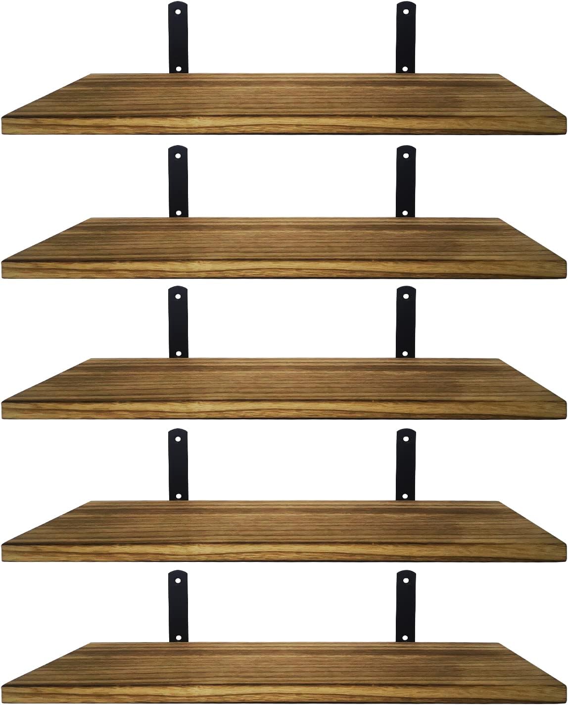 Detalle de Mardili Shelves Wood Wall Mounted Shelf, Rustic Set of 5 (Light brown) – Practical Floating Shelves for Small Décor