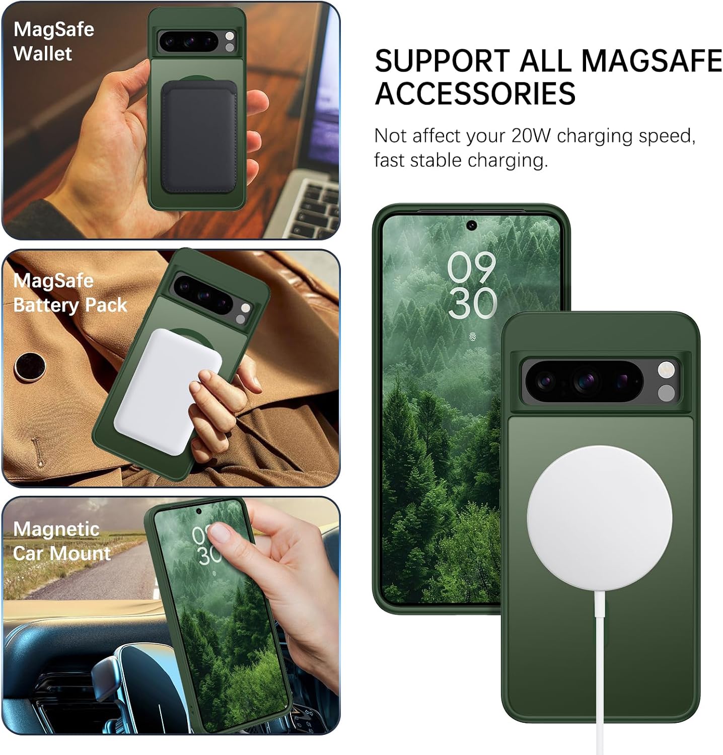 Detalle de YINLAI MagSafe-compatible Slim Case for Google Pixel 8 Pro (6.7") in Green