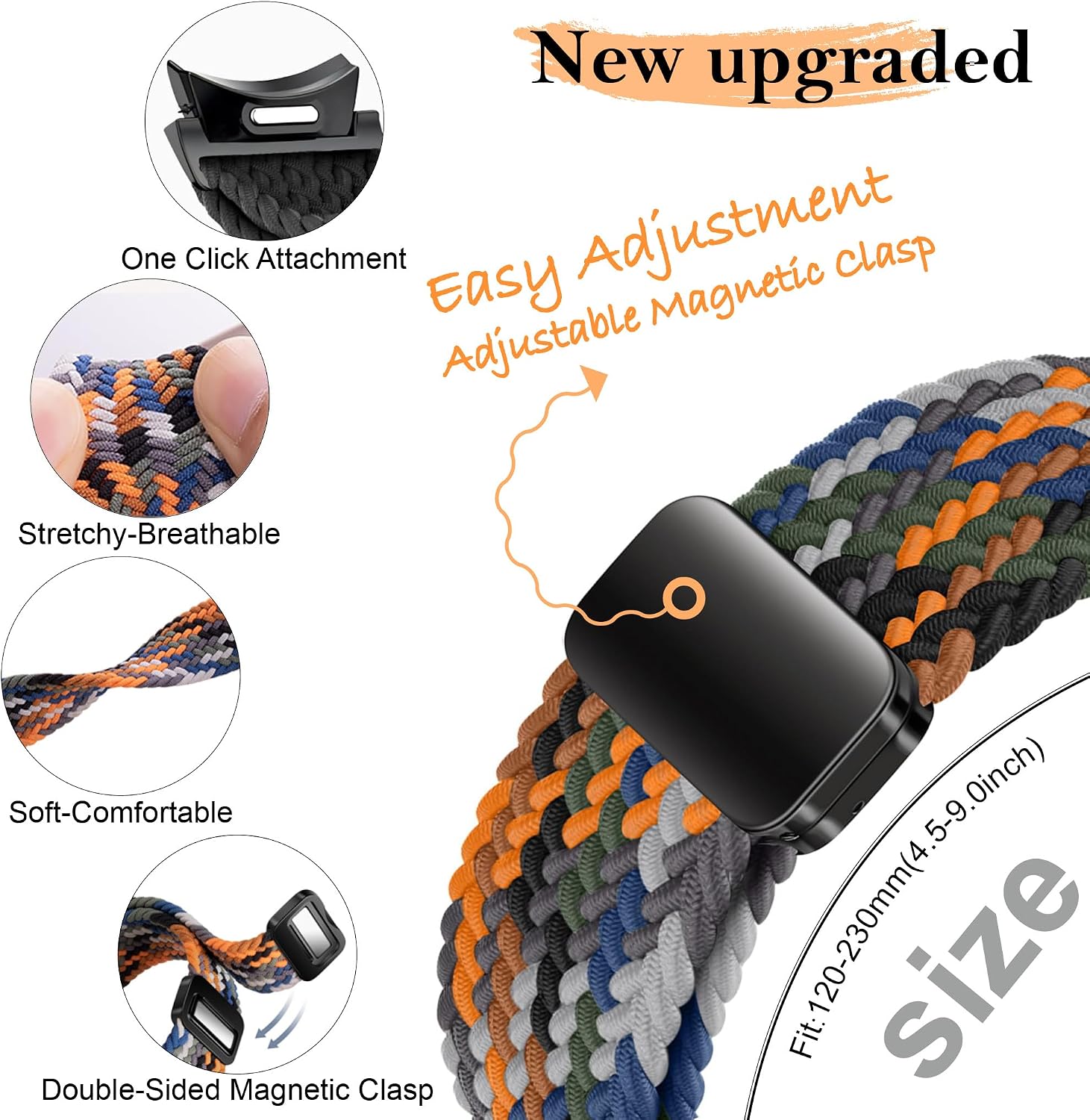 Thumbnail 4 de 2 Pack One-Click No Gap Braided Elastic Strap for Samsung Galaxy Watch 7/6/5/4 and FE – 20mm Nylon Loop Bands